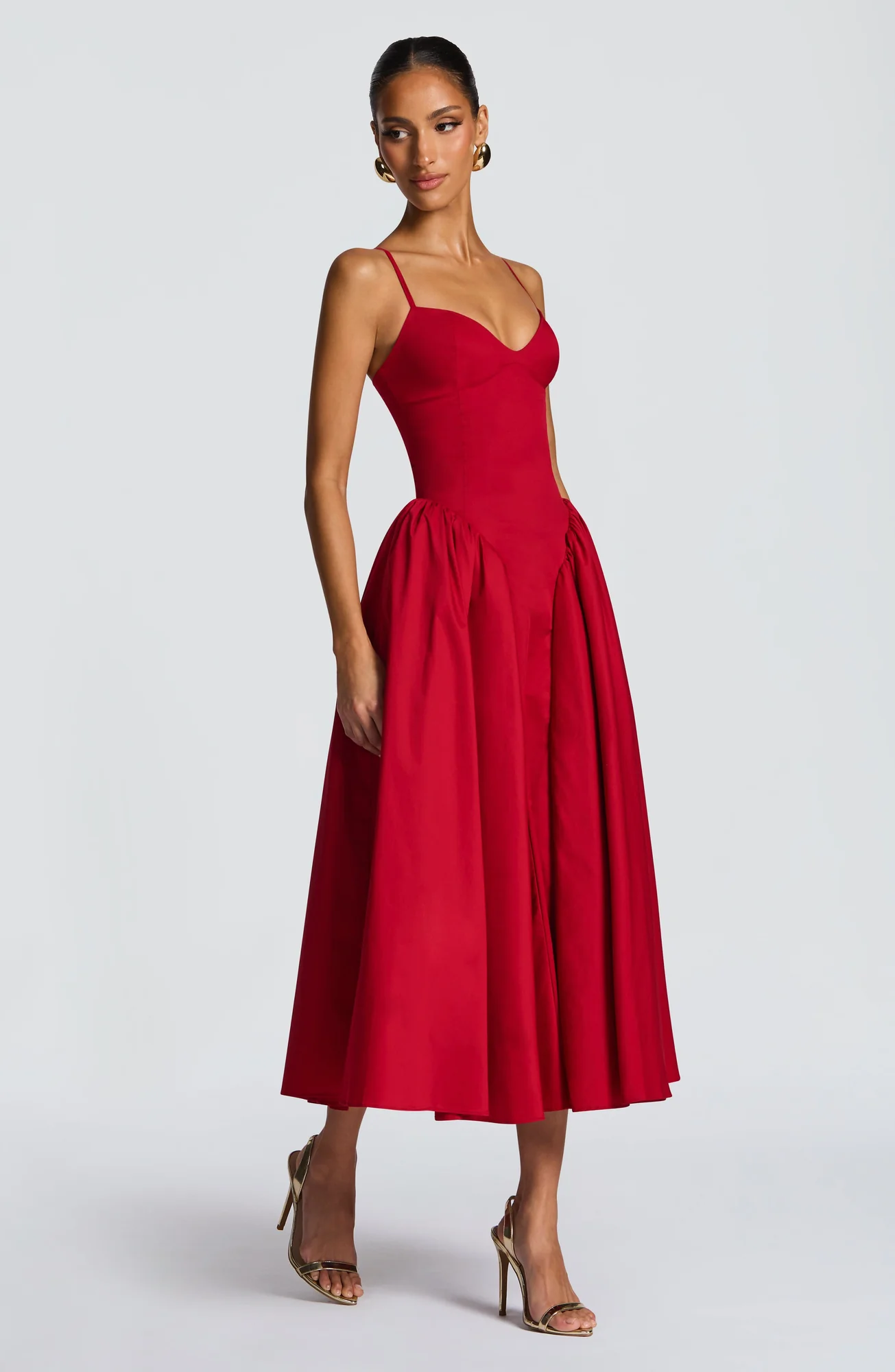 Red Sweetheart Neckline Midi Dress - Elegant Red Dress