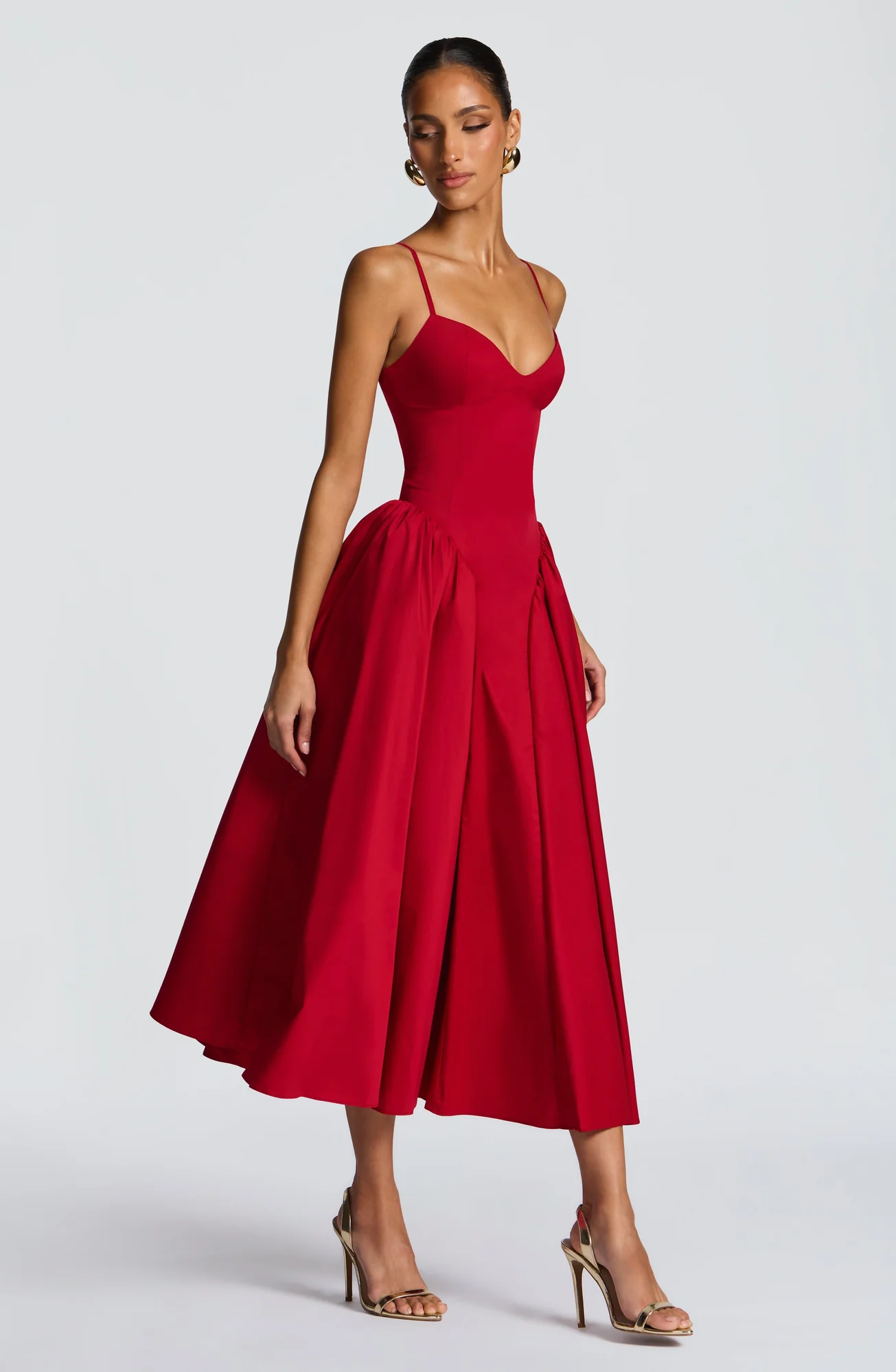Red Sweetheart Neckline Midi Dress - Elegant Red Dress