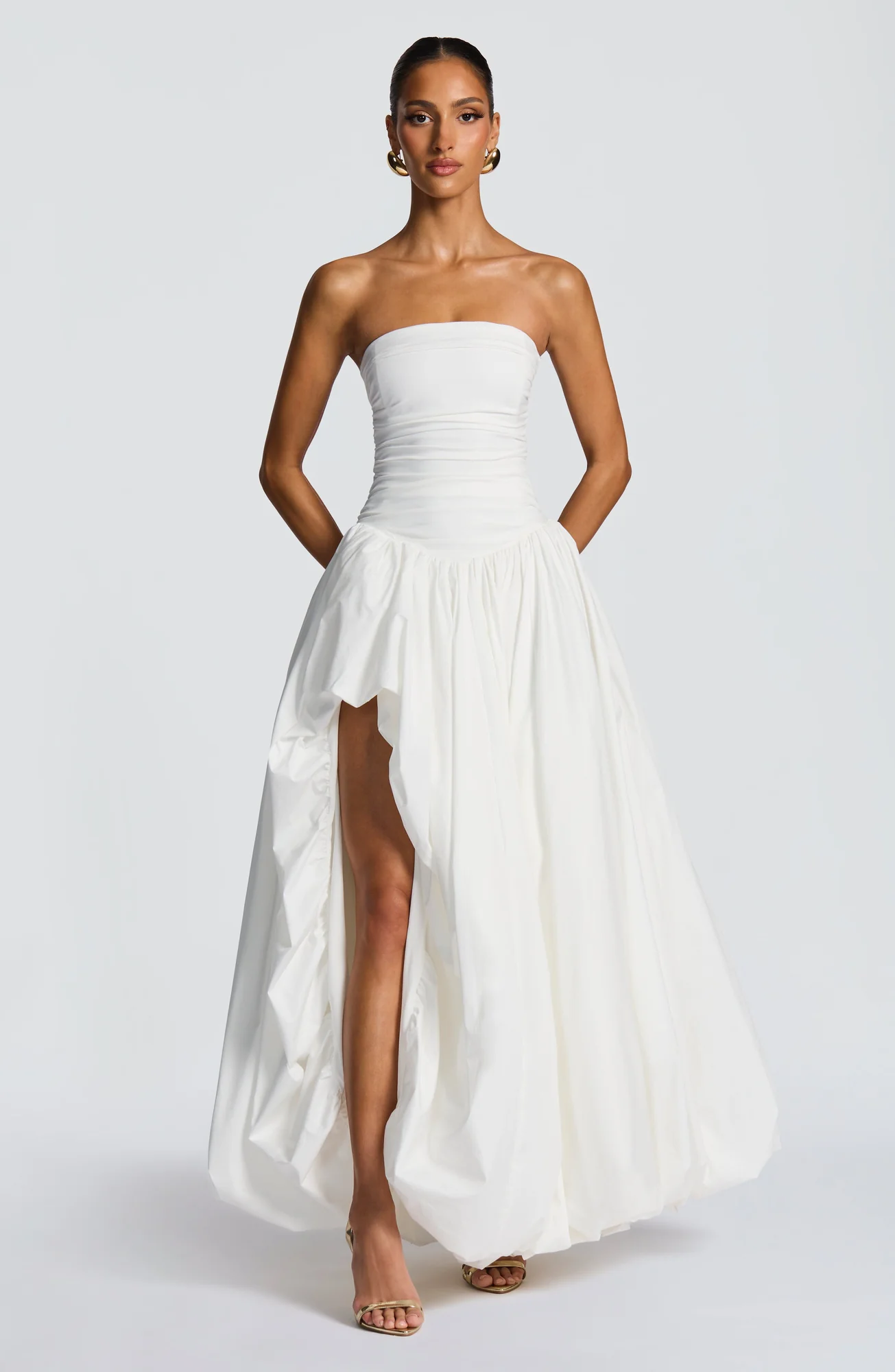 Elegant Ivory Maxi Dress with Lace-Up Back