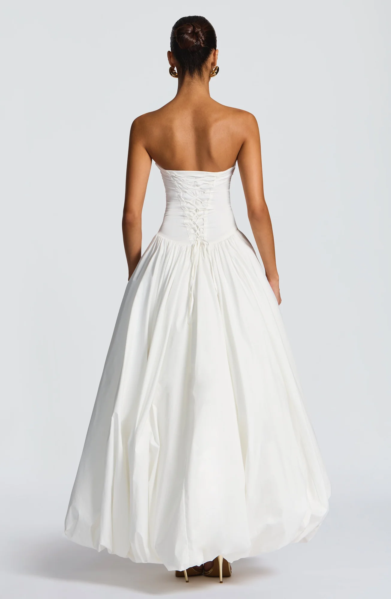 Elegant Ivory Maxi Dress with Lace-Up Back