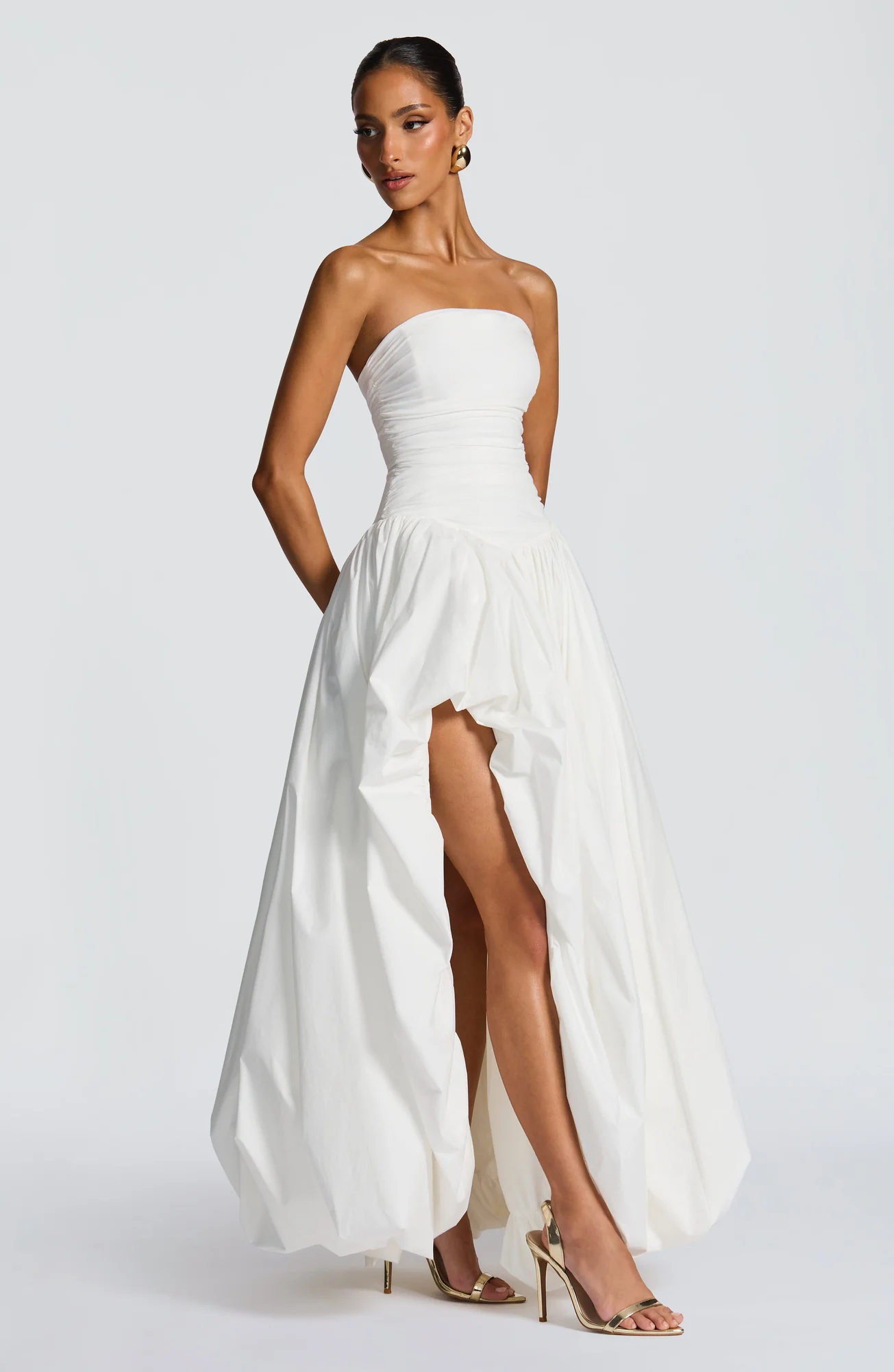 Elegant Ivory Maxi Dress with Lace-Up Back