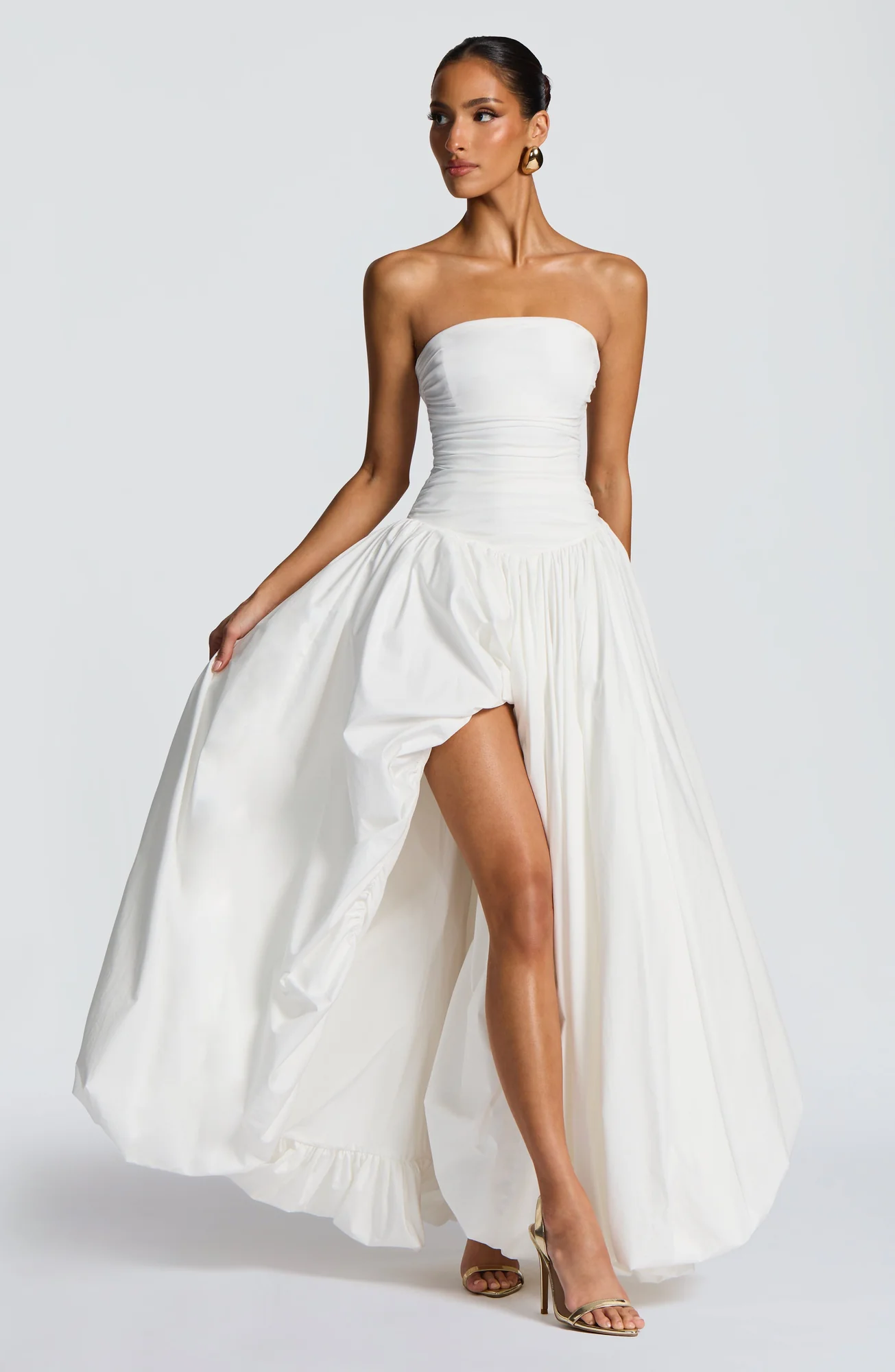 Elegant Ivory Maxi Dress with Lace-Up Back