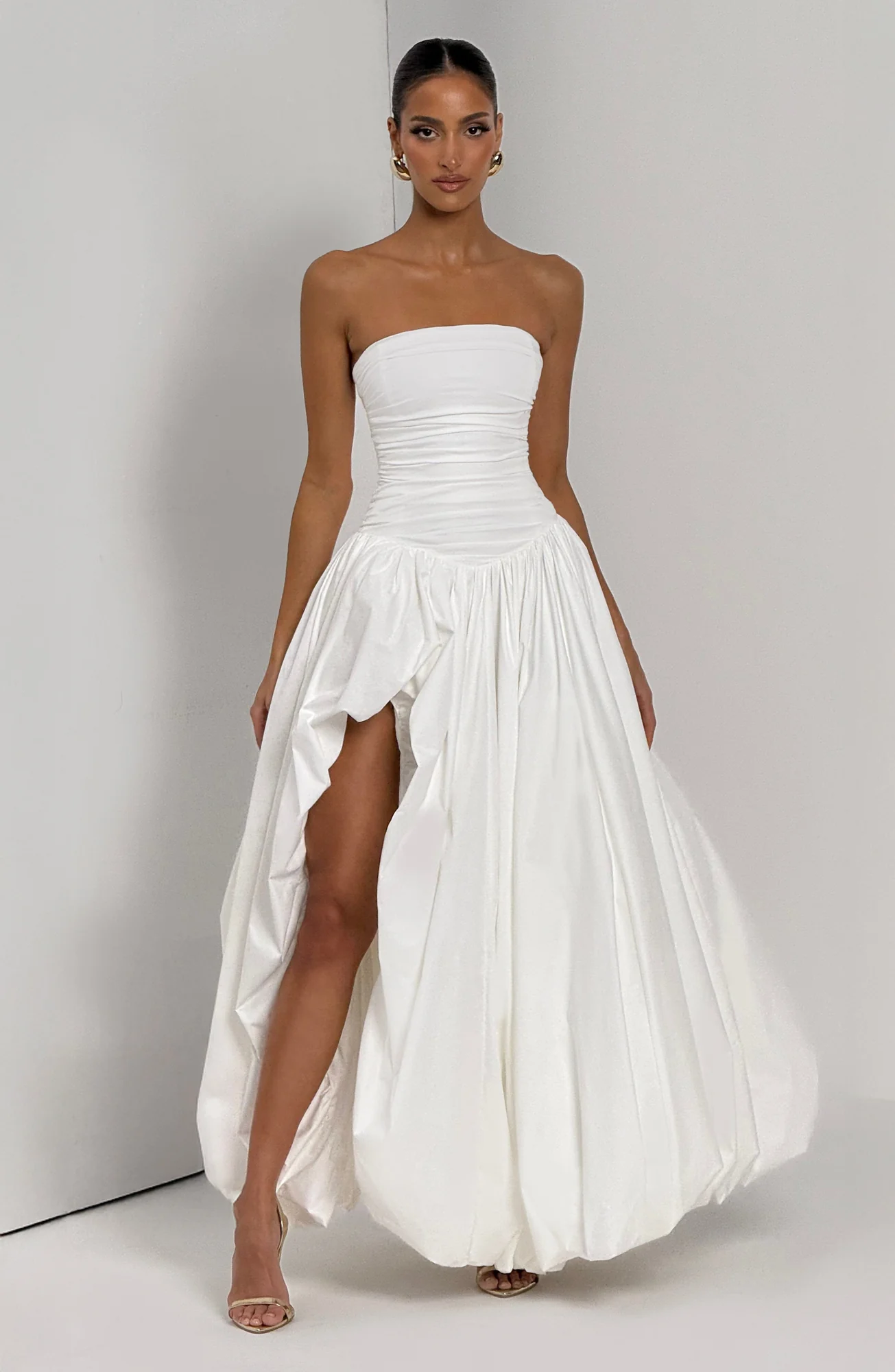 Elegant Ivory Maxi Dress with Lace-Up Back