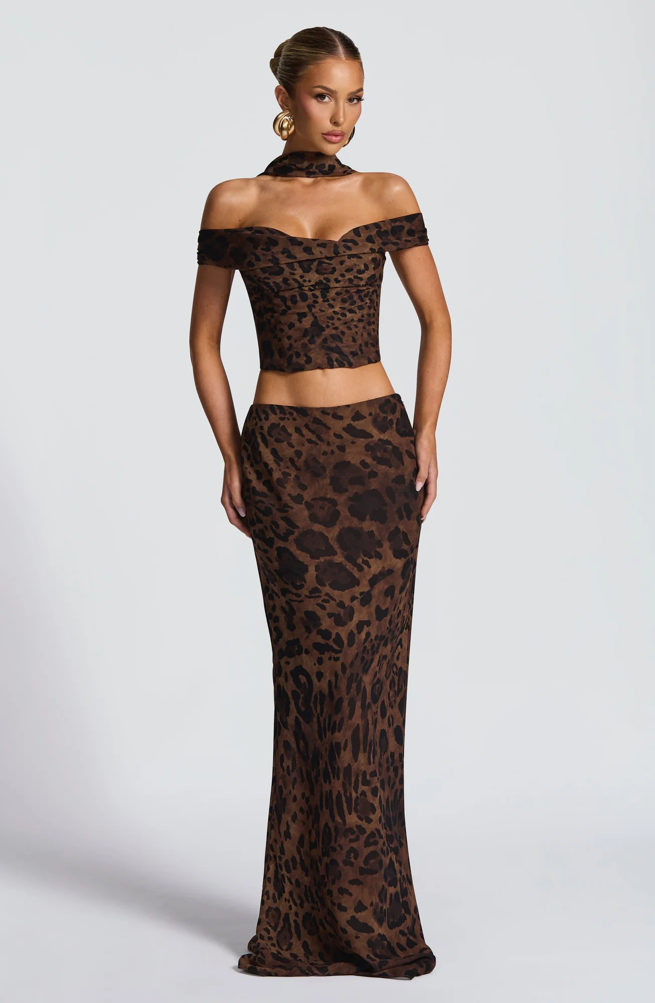 Leopard Print Maxi Skirt - Chiffon Column Shape - Mid-Rise