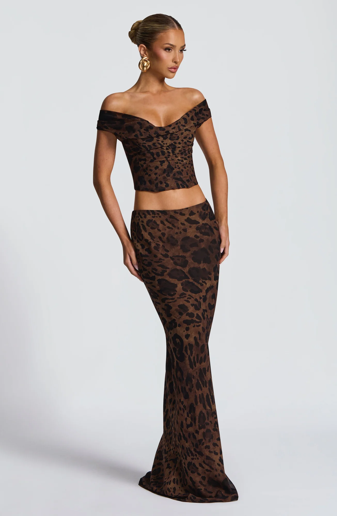 Leopard Print Maxi Skirt - Chiffon Column Shape - Mid-Rise