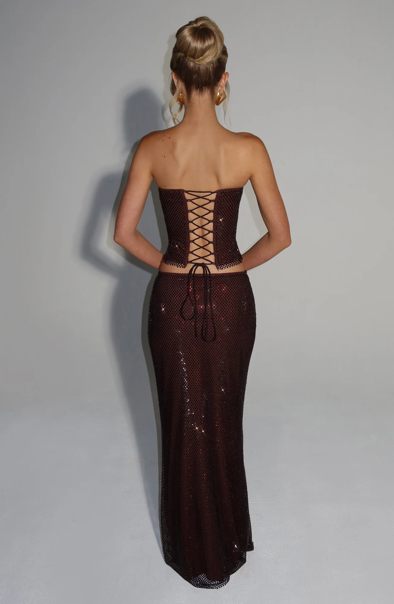 Plum Brown Strapless Top with Rhinestones - Elegant Occasion Wear