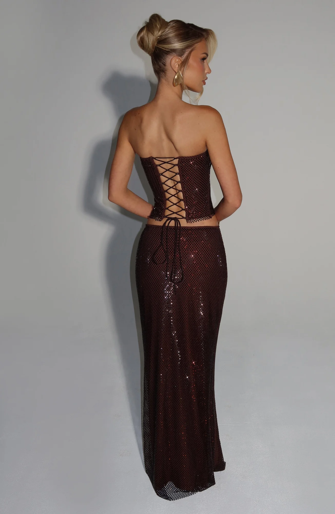 Plum Brown Strapless Top with Rhinestones - Elegant Occasion Wear