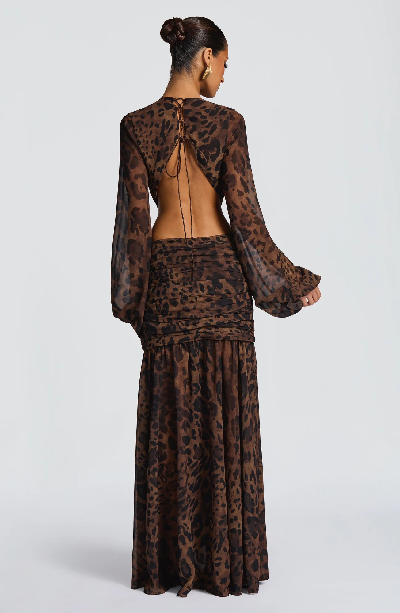 Leopard Print Chiffon Maxi Dress | Elegant Tie Detail