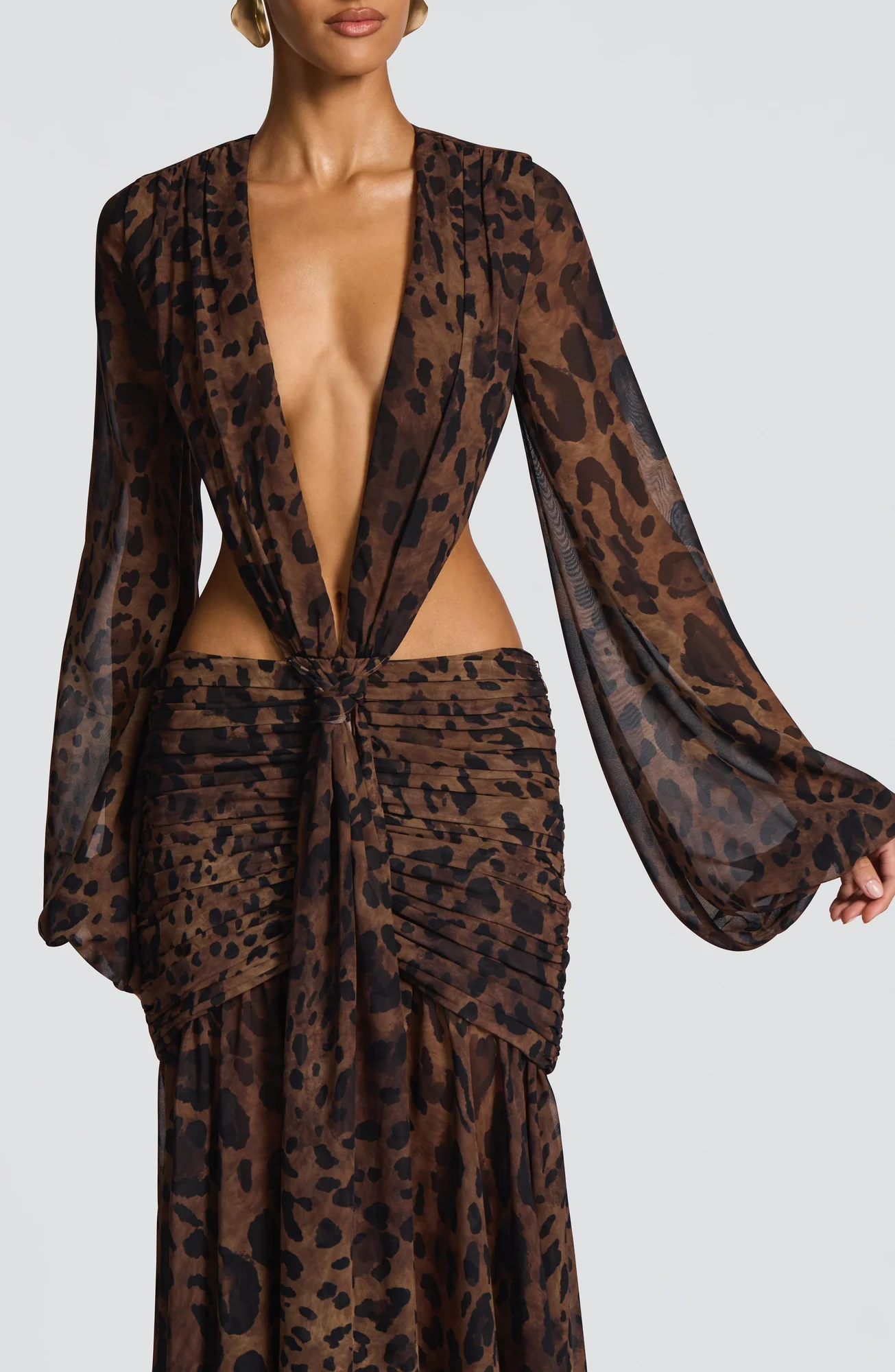 Leopard Print Chiffon Maxi Dress | Elegant Tie Detail
