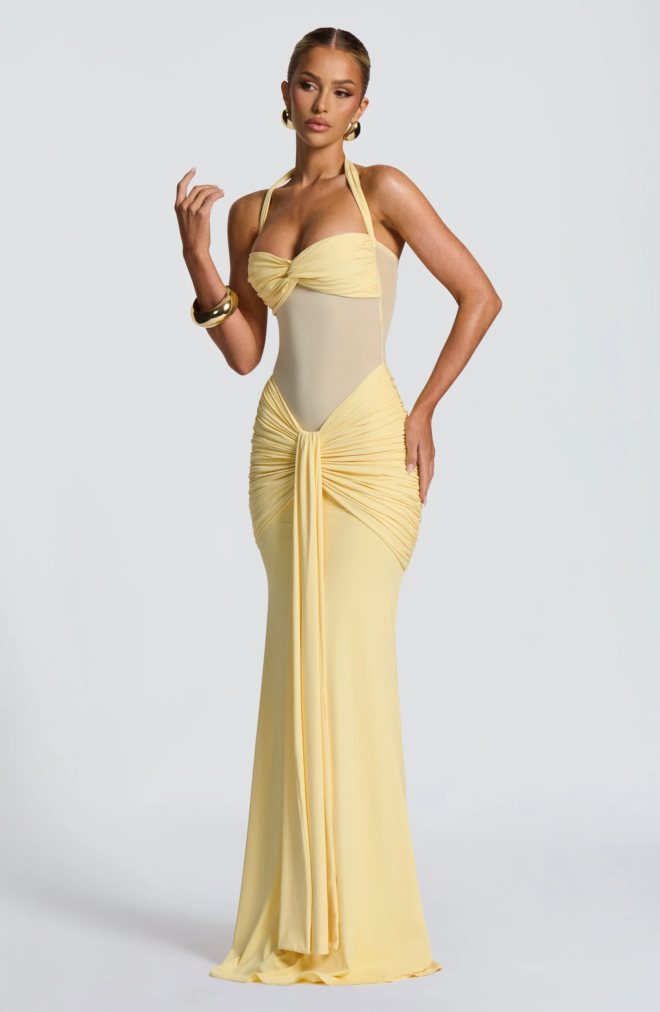Lemon Halter Maxi Dress - Elegant Twist Design