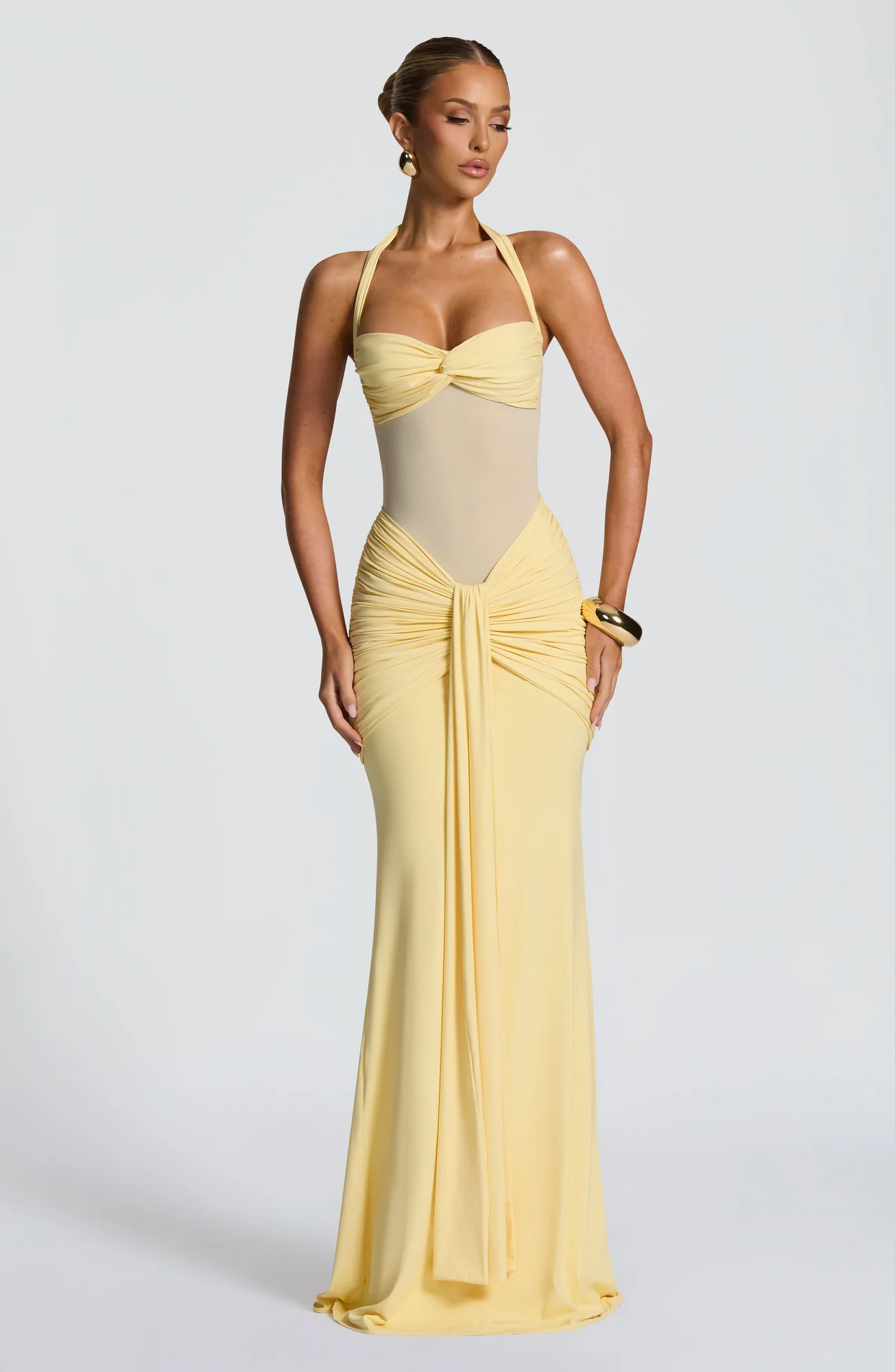 Lemon Halter Maxi Dress - Elegant Twist Design