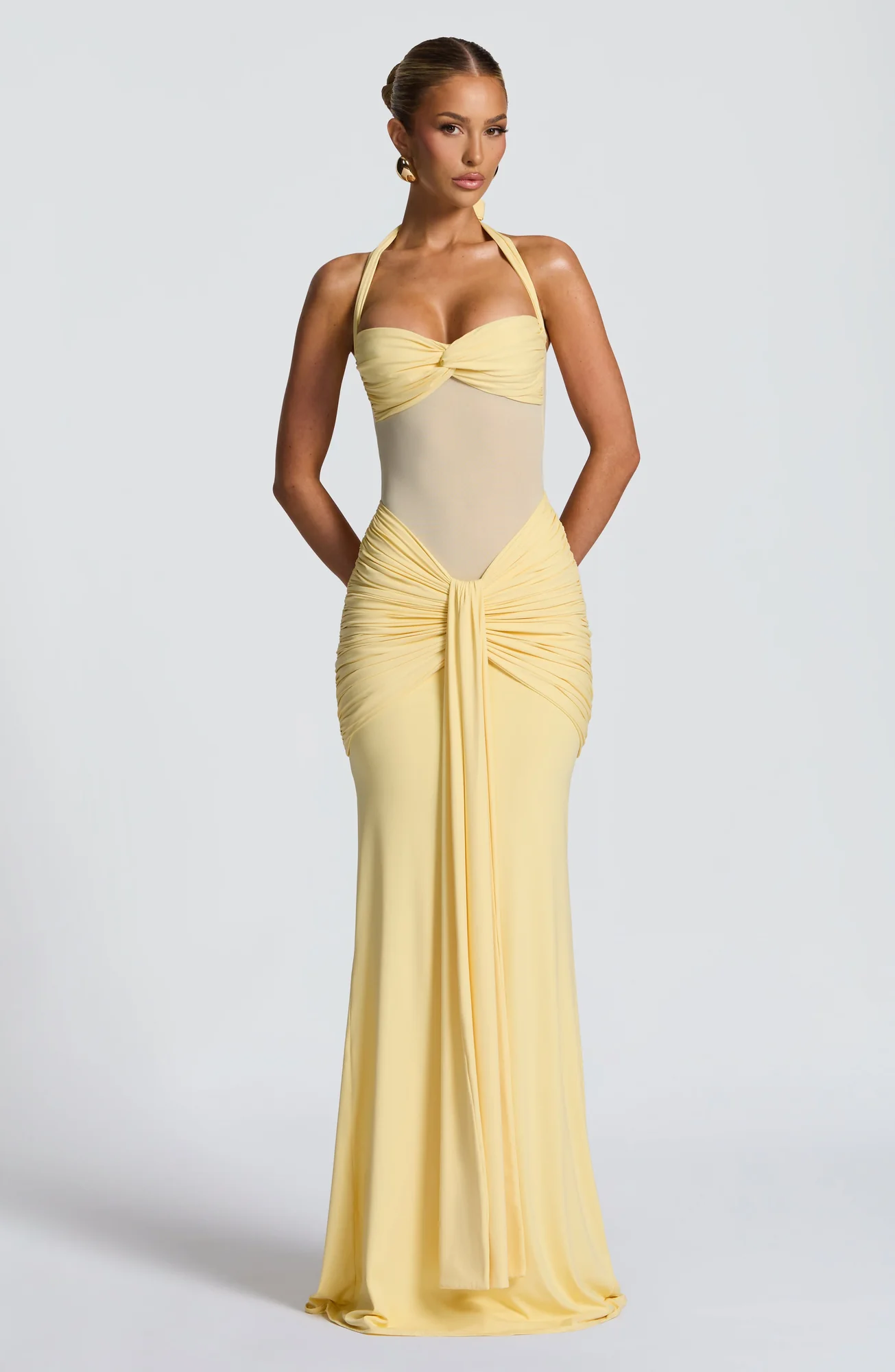 Lemon Halter Maxi Dress - Elegant Twist Design