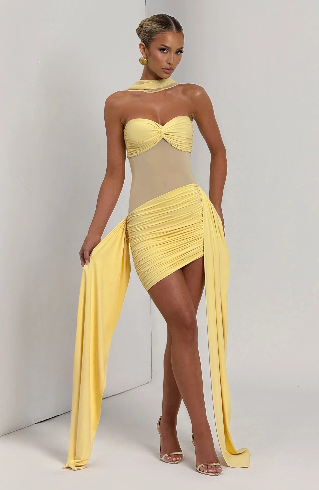 Lemon Twist Strapless Bodycon Mini Dress