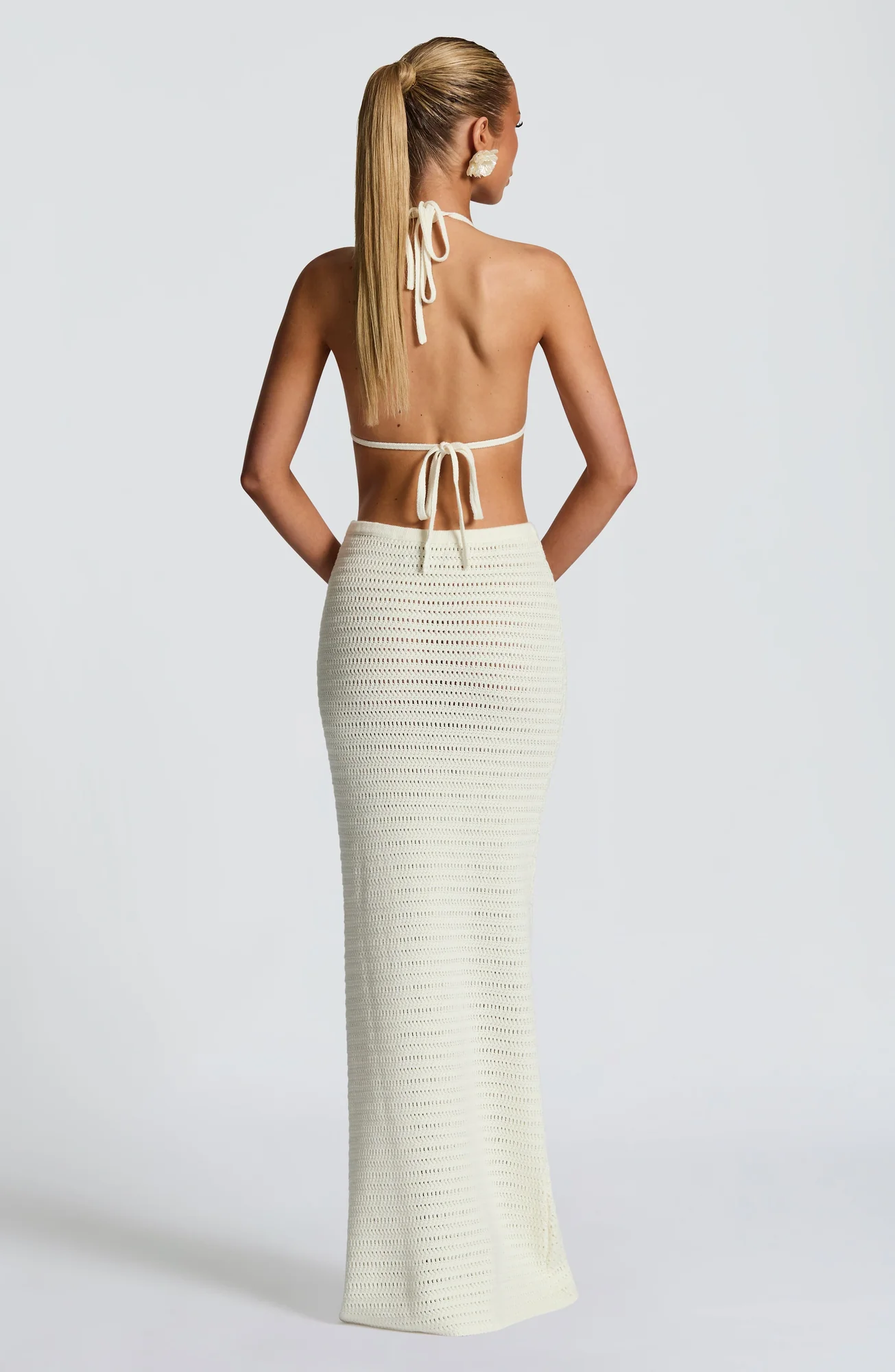 Ivory Crochet Maxi Skirt Dress - Elegant Floral Appliques