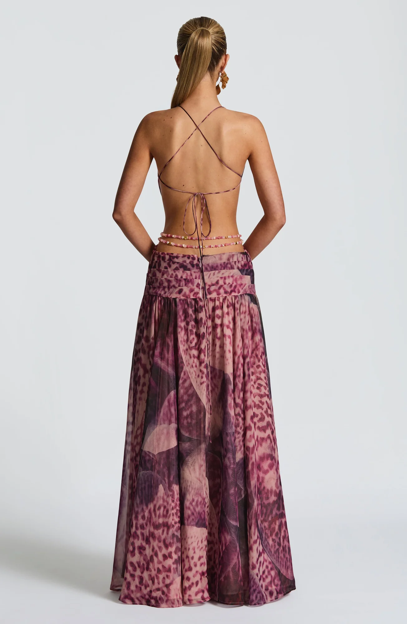 Magenta Orchid Print Maxi Dress - Elegant Backless Design