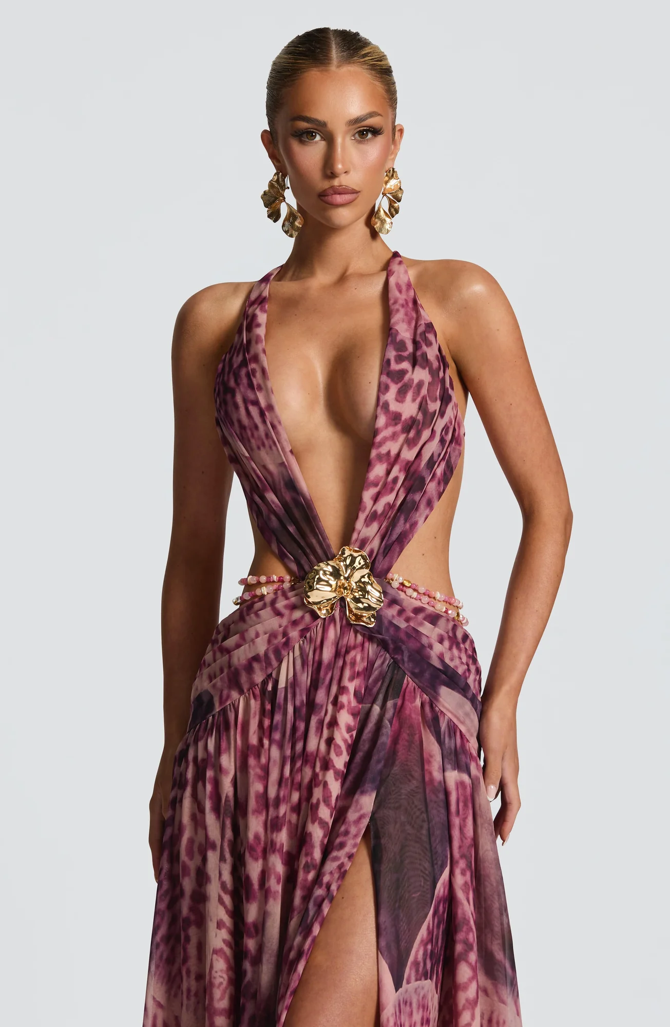 Magenta Orchid Print Maxi Dress - Elegant Backless Design