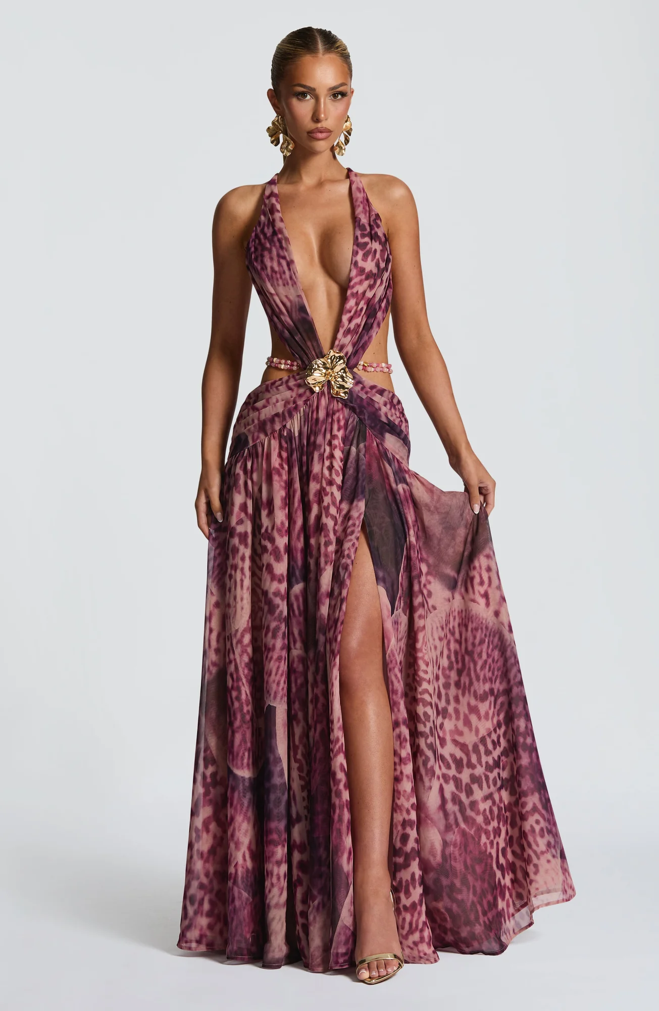 Magenta Orchid Print Maxi Dress - Elegant Backless Design