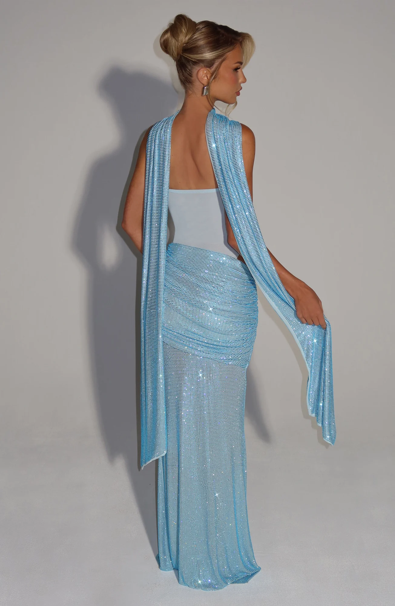 Aqua Strapless Maxi Dress with Sheer Mesh Panels