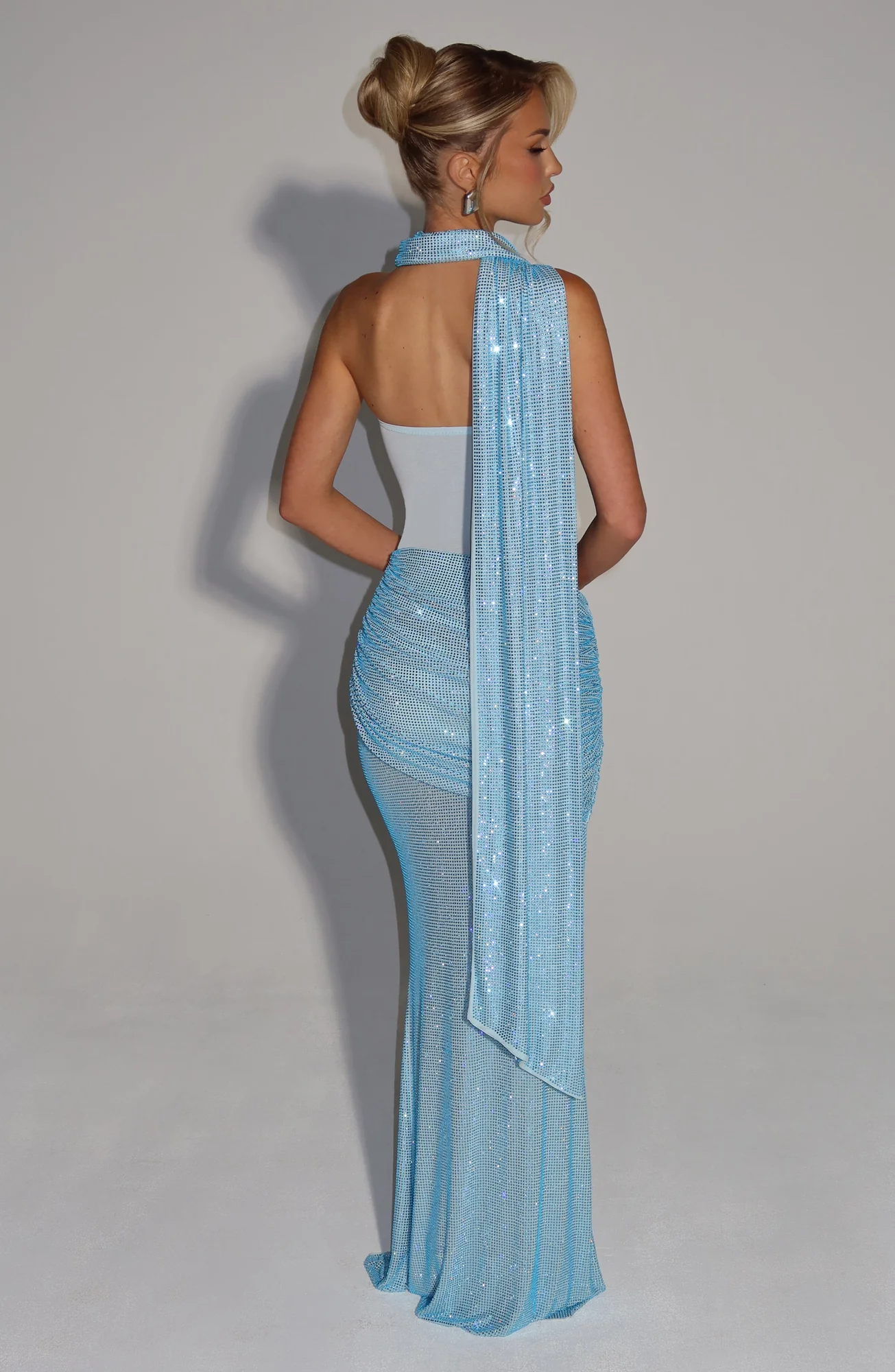 Aqua Strapless Maxi Dress with Sheer Mesh Panels