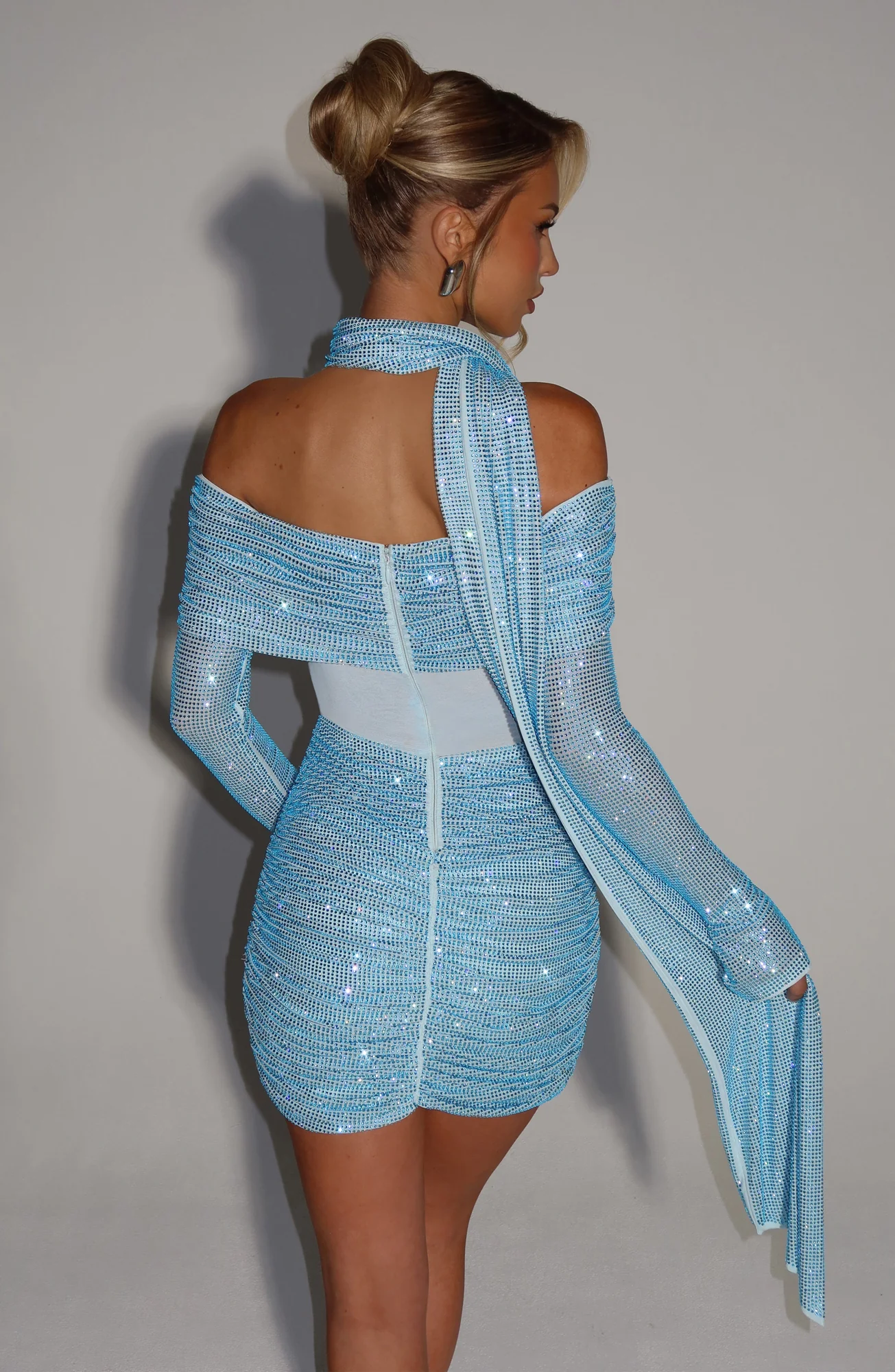 Aqua Rhinestone Embellished Bodycon Mini Dress