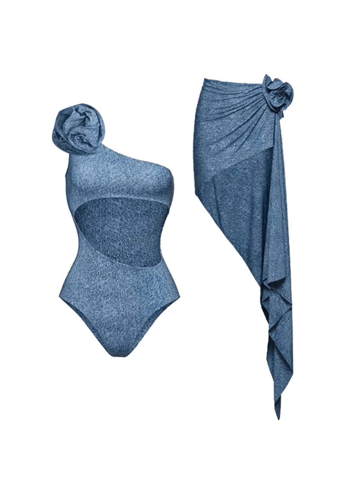 Denim Flower 2-Piece Swimwear Set in Blue | Lightweight & Stylish