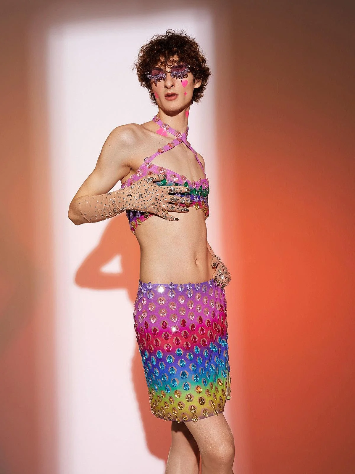 Rainbow Rhinestone Halterneck Set