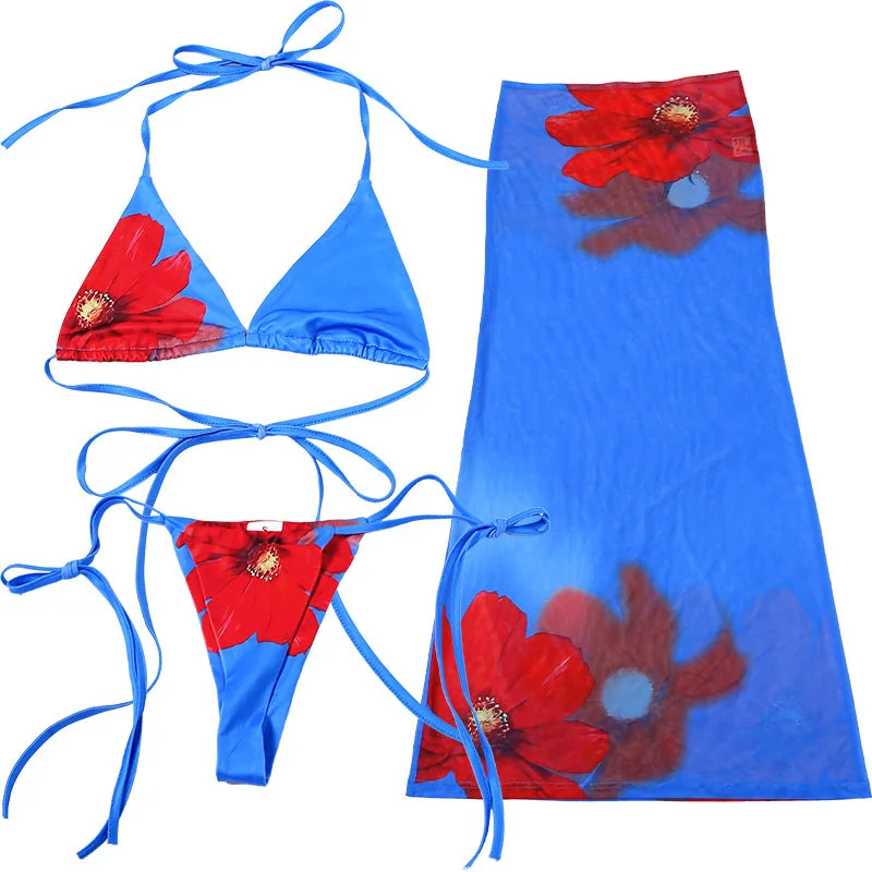 Floral Bikini Set with Cover-Up - Elegant Summer Swimwear