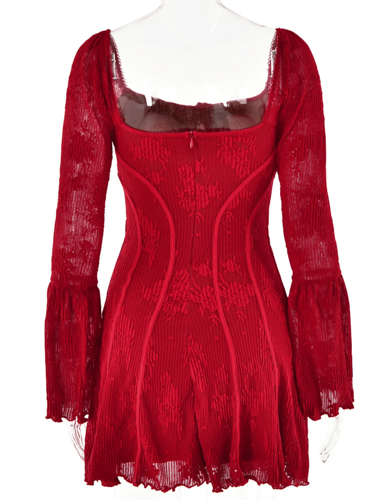 Red Floral Square Neck Mini Dress - Elegant Modern Style