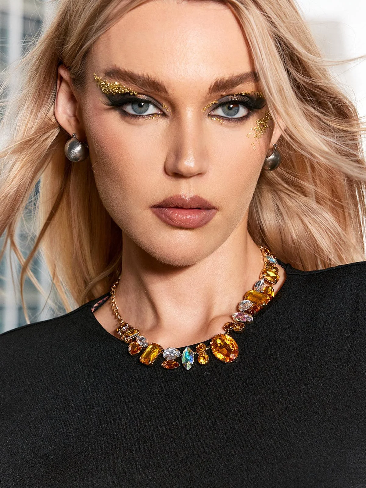 Yellow Crystal Embellished Necklace - Elegant & Sophisticated