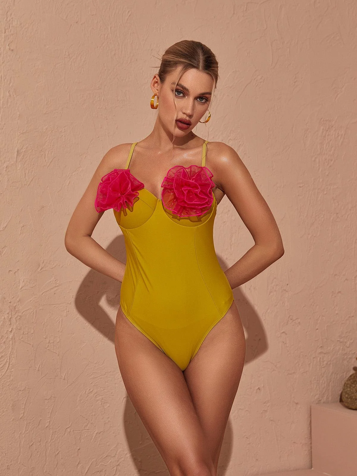 Floral One-Piece Swimsuit in Yellow - Womens Beachwear