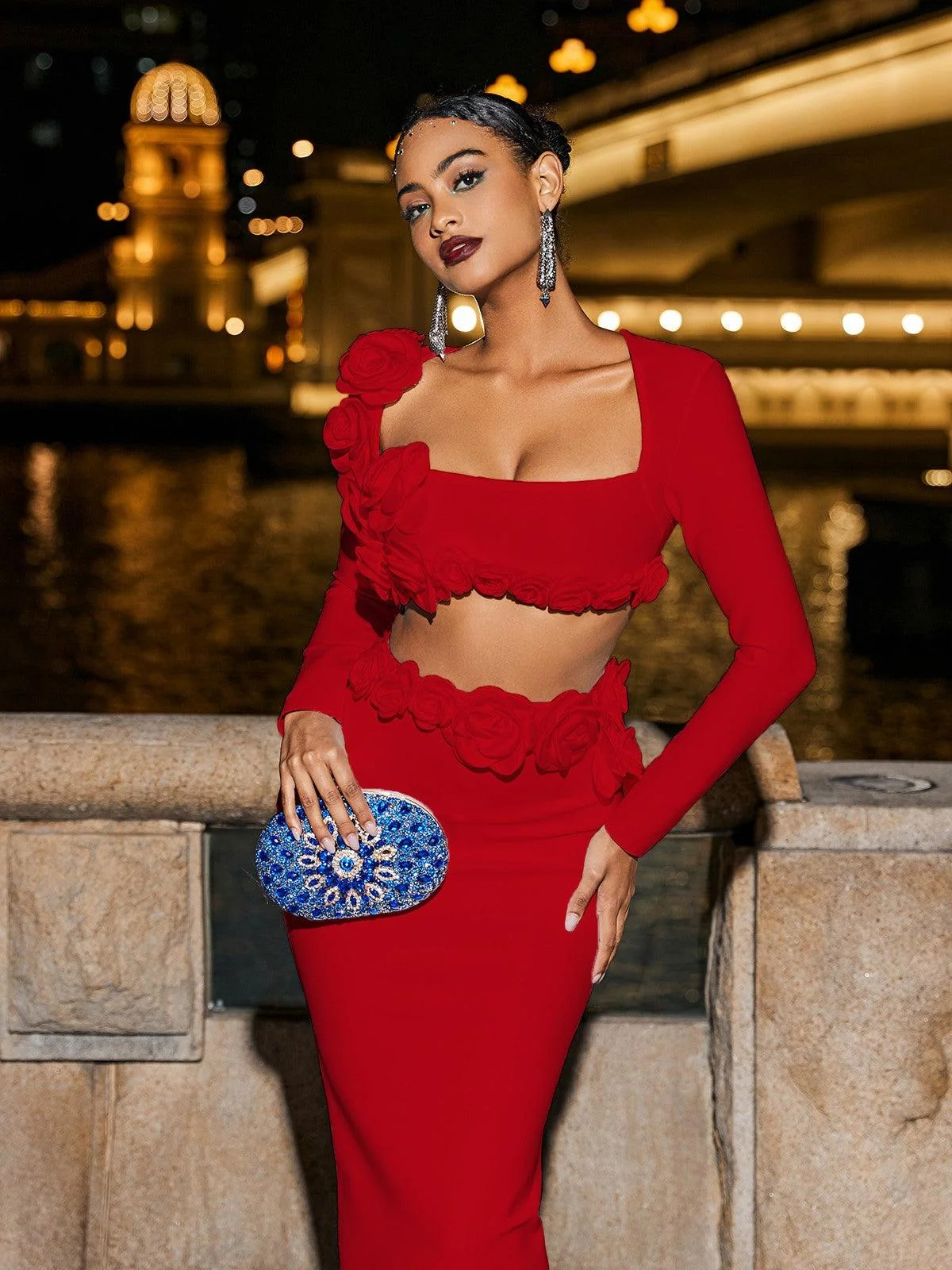 Red Bandage Flower Skirt Set - Elegant & Versatile