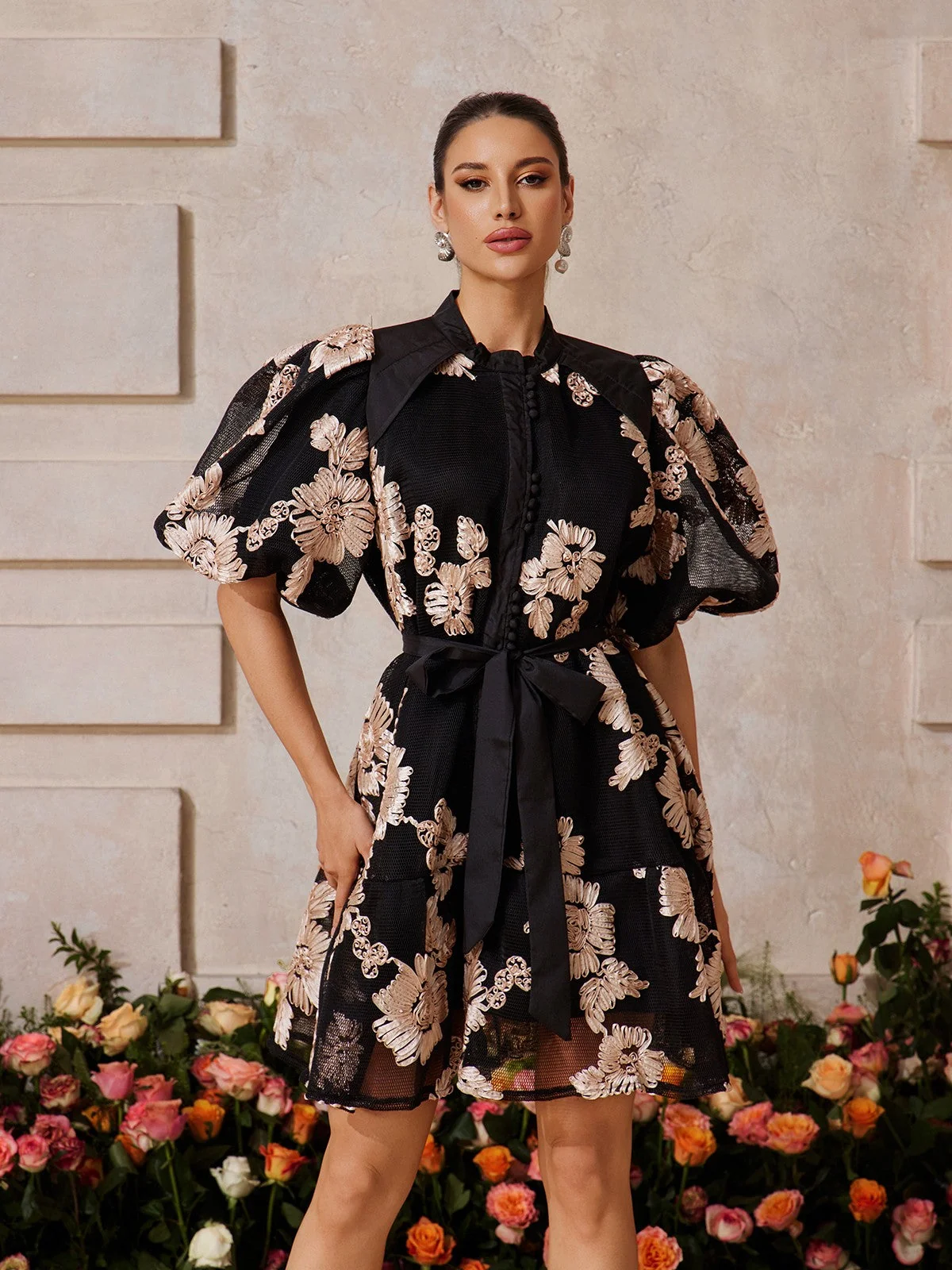 Floral Mini Dress with Balloon Sleeves