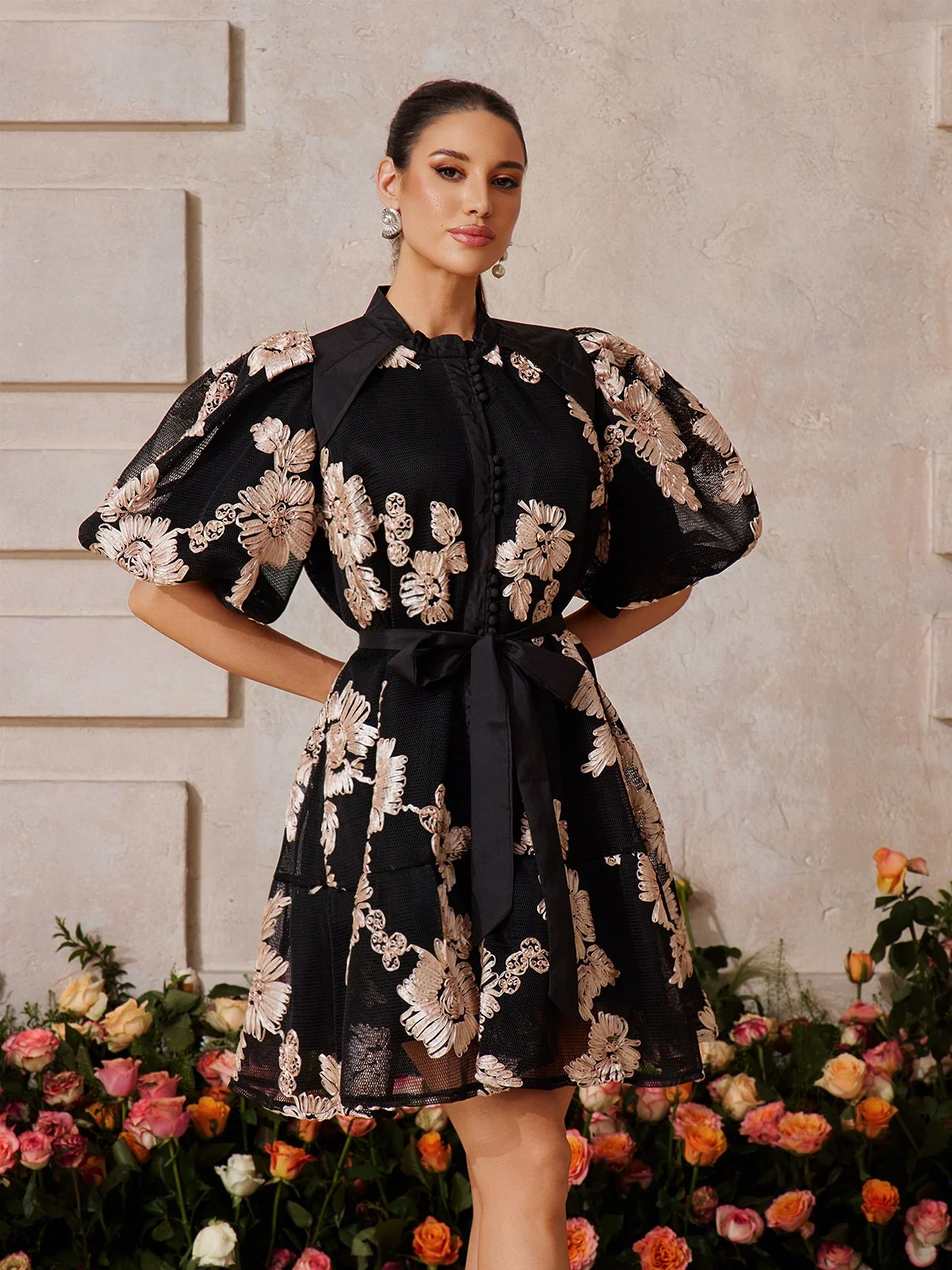 Floral Mini Dress with Balloon Sleeves