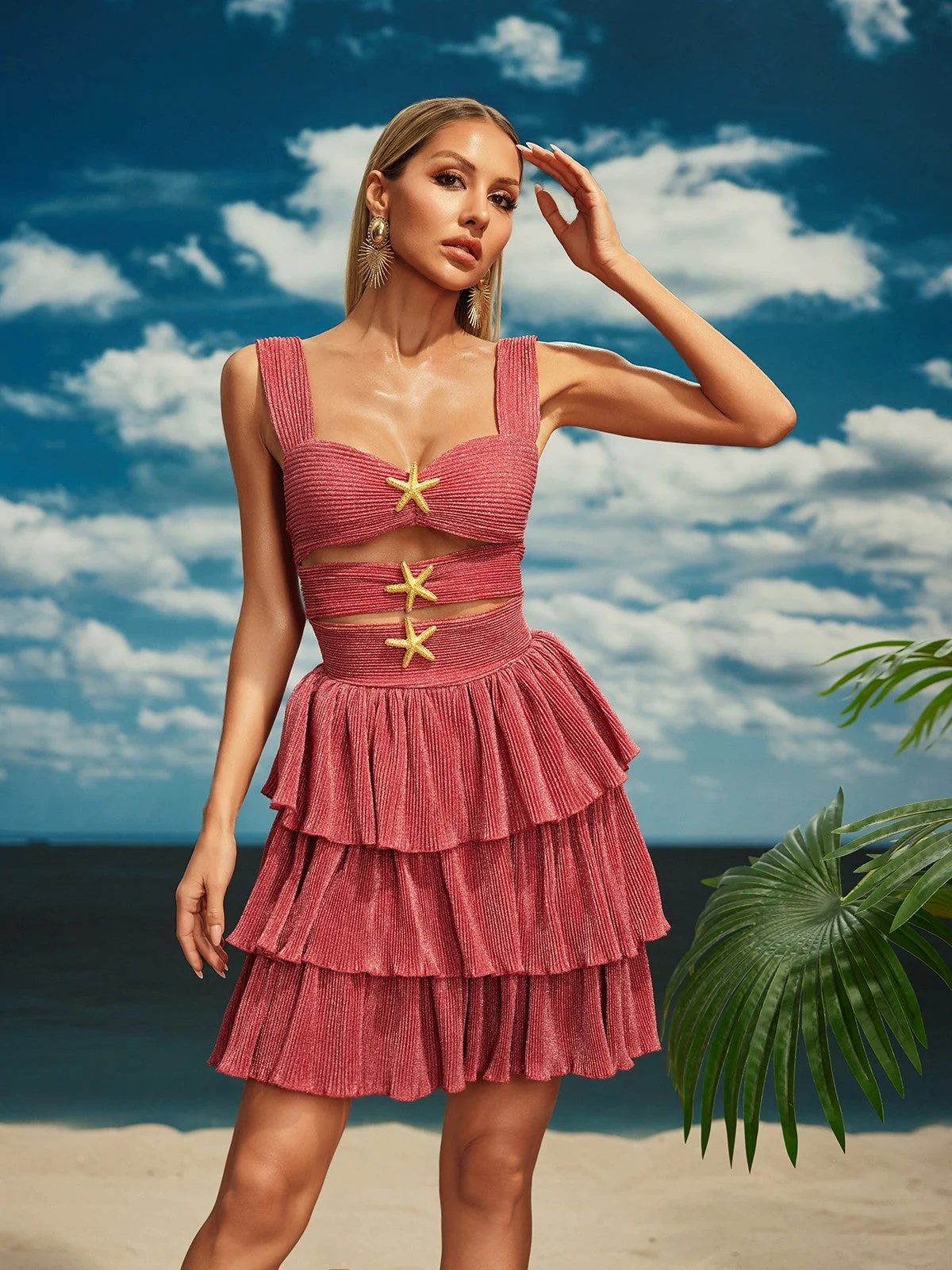 Chic Starfish Cutout Tiered Summer Dress