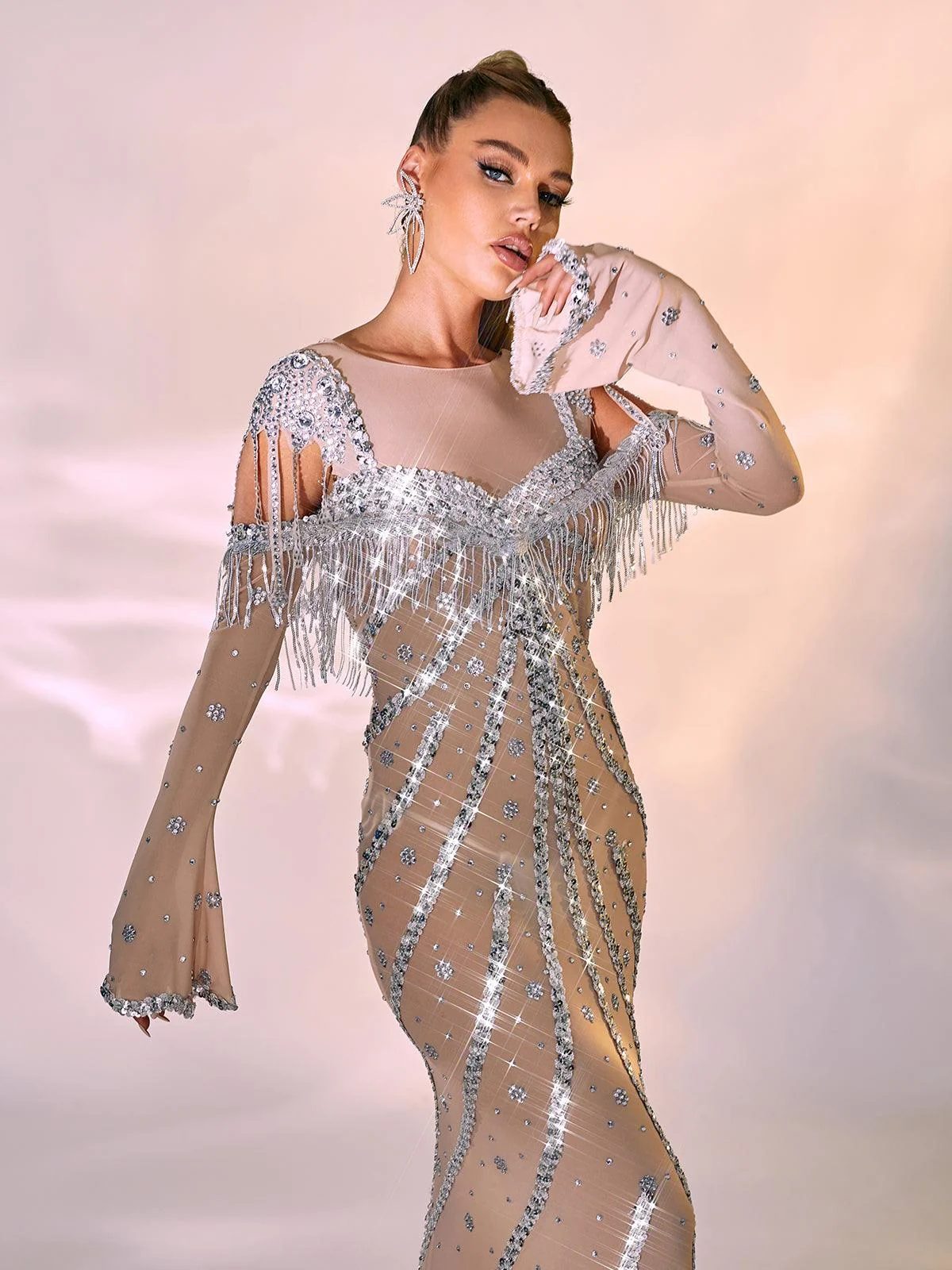 Sequin Mesh Maxi Dress - Long Sleeve Glamorous Style