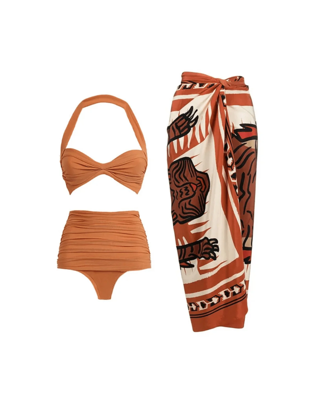 Almond Halterneck Bikini Set with Mix-and-Match Options