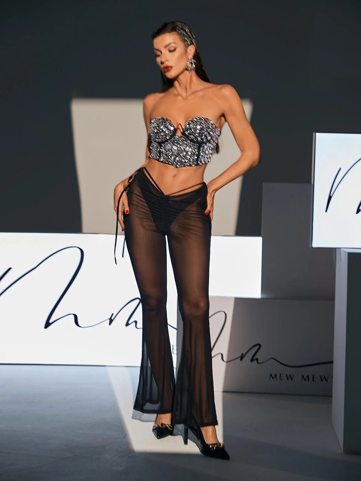 Stunning Rhinestone Bandage Crop Top in Silver