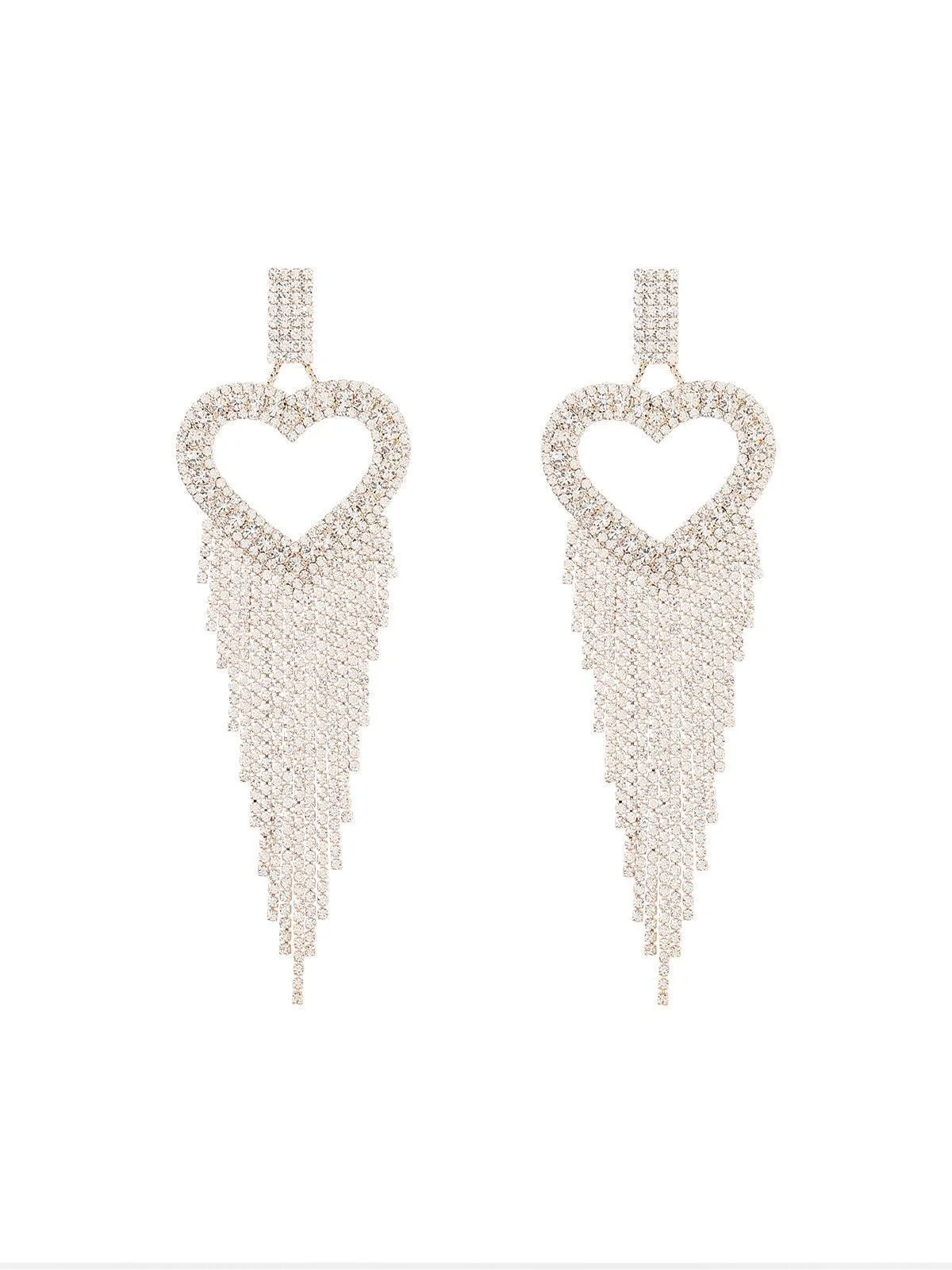 Heart-Shaped Tassel Earrings - Diamante Gold & Silver Options