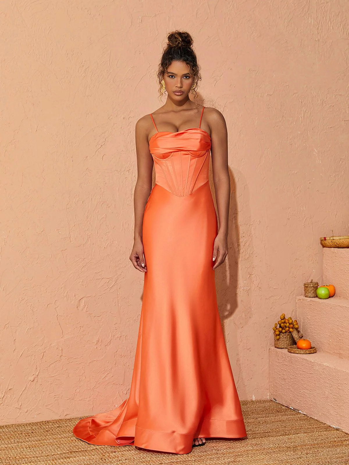 Orange Satin Maxi Dress - Elegant Special Occasion Wear