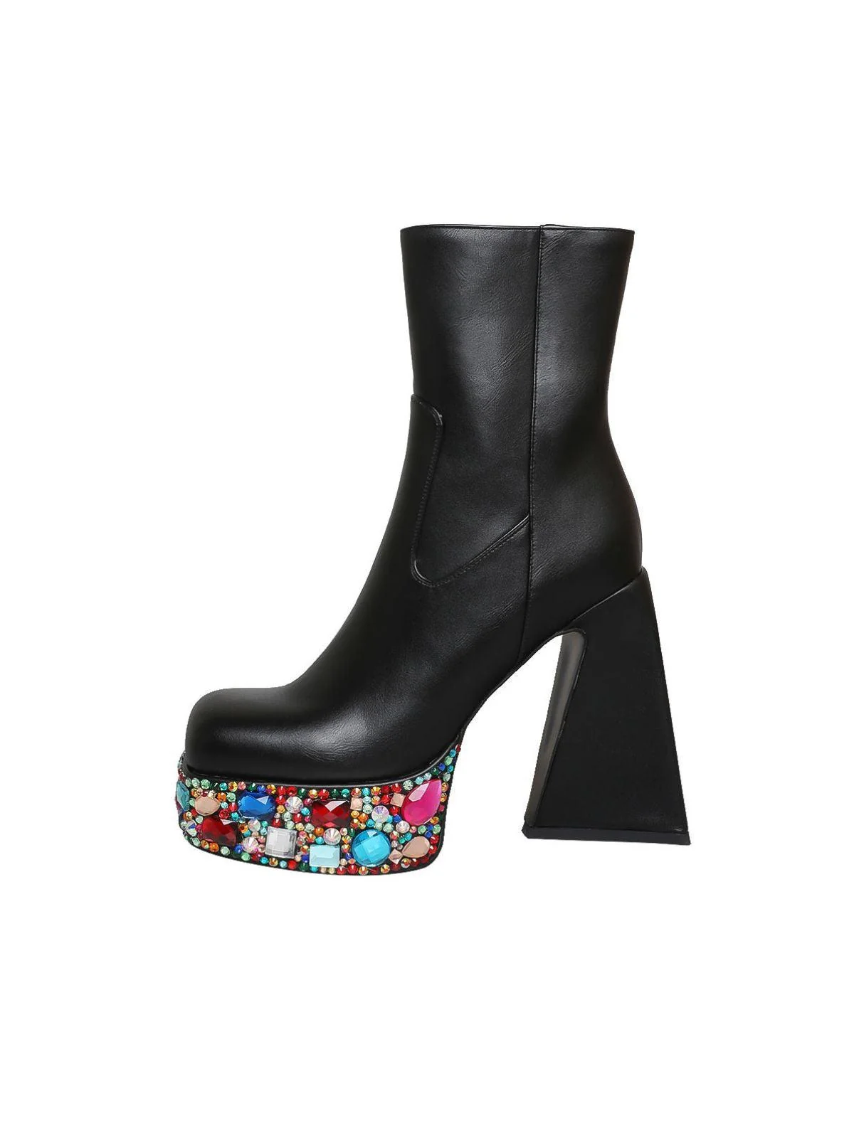 Black Sparkling Rhinestone Platform Boots