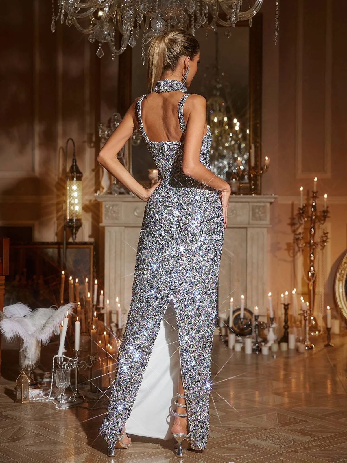 Sequin Choker Maxi Dress | Elegant Evening Wear