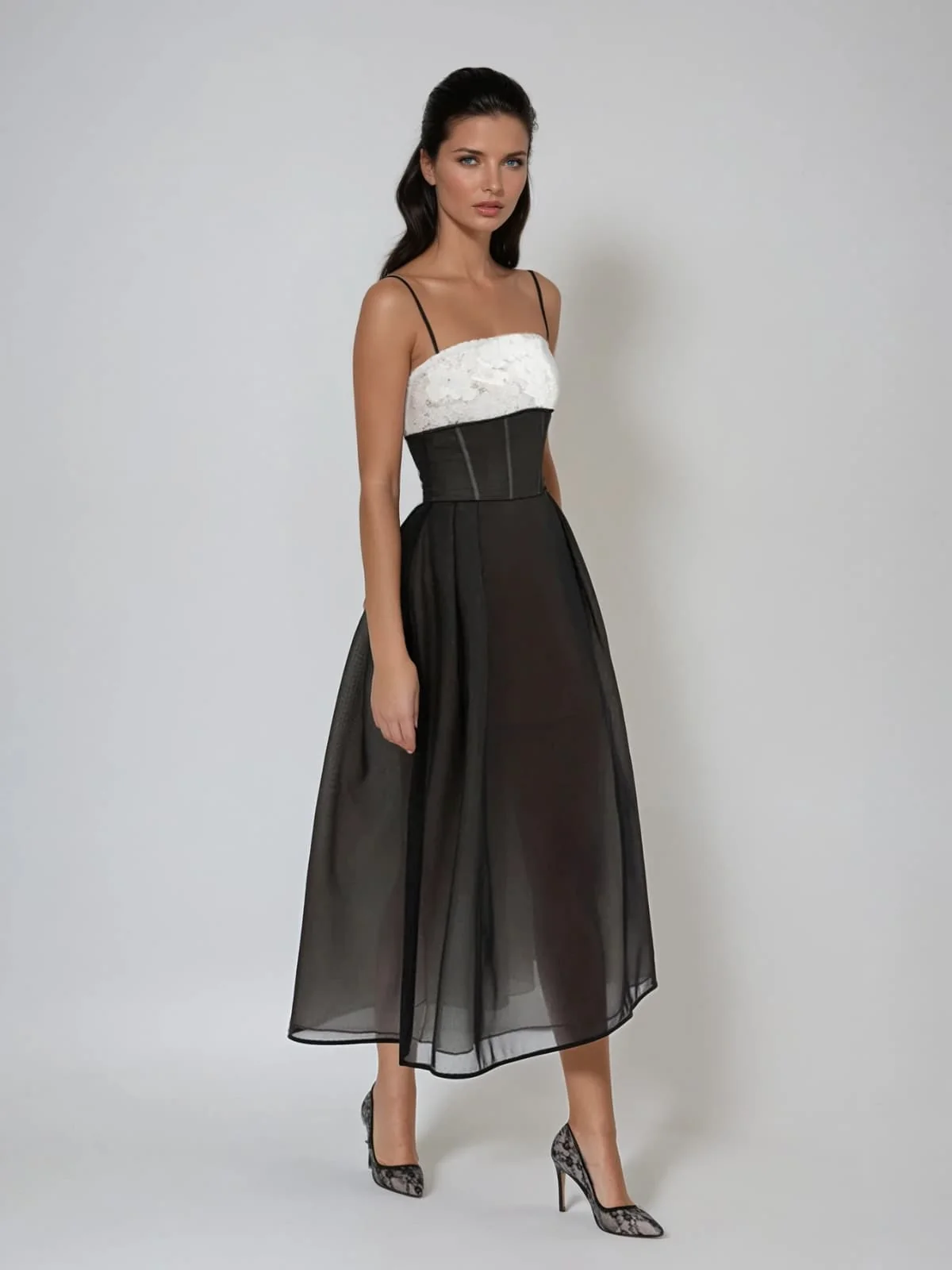 Elegant Lace Sleeveless Midi Dress - Black, Red, White