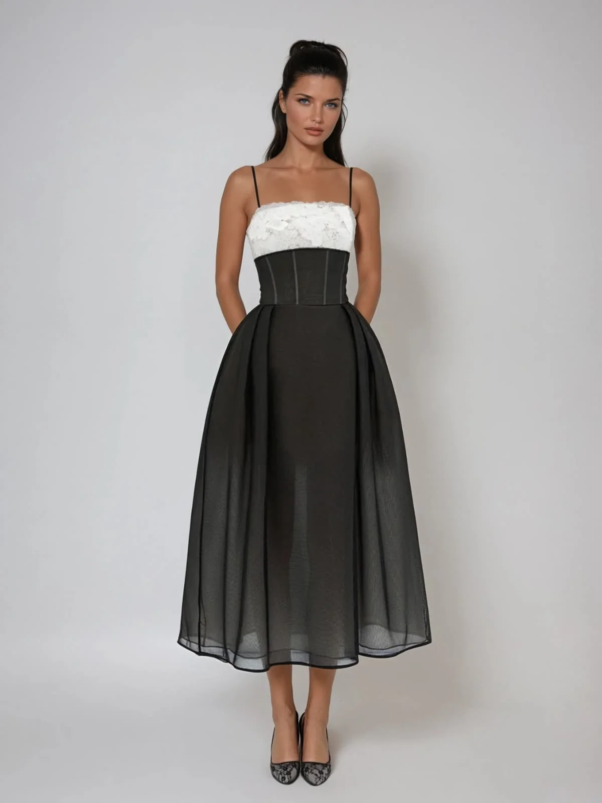 Elegant Lace Sleeveless Midi Dress - Black, Red, White