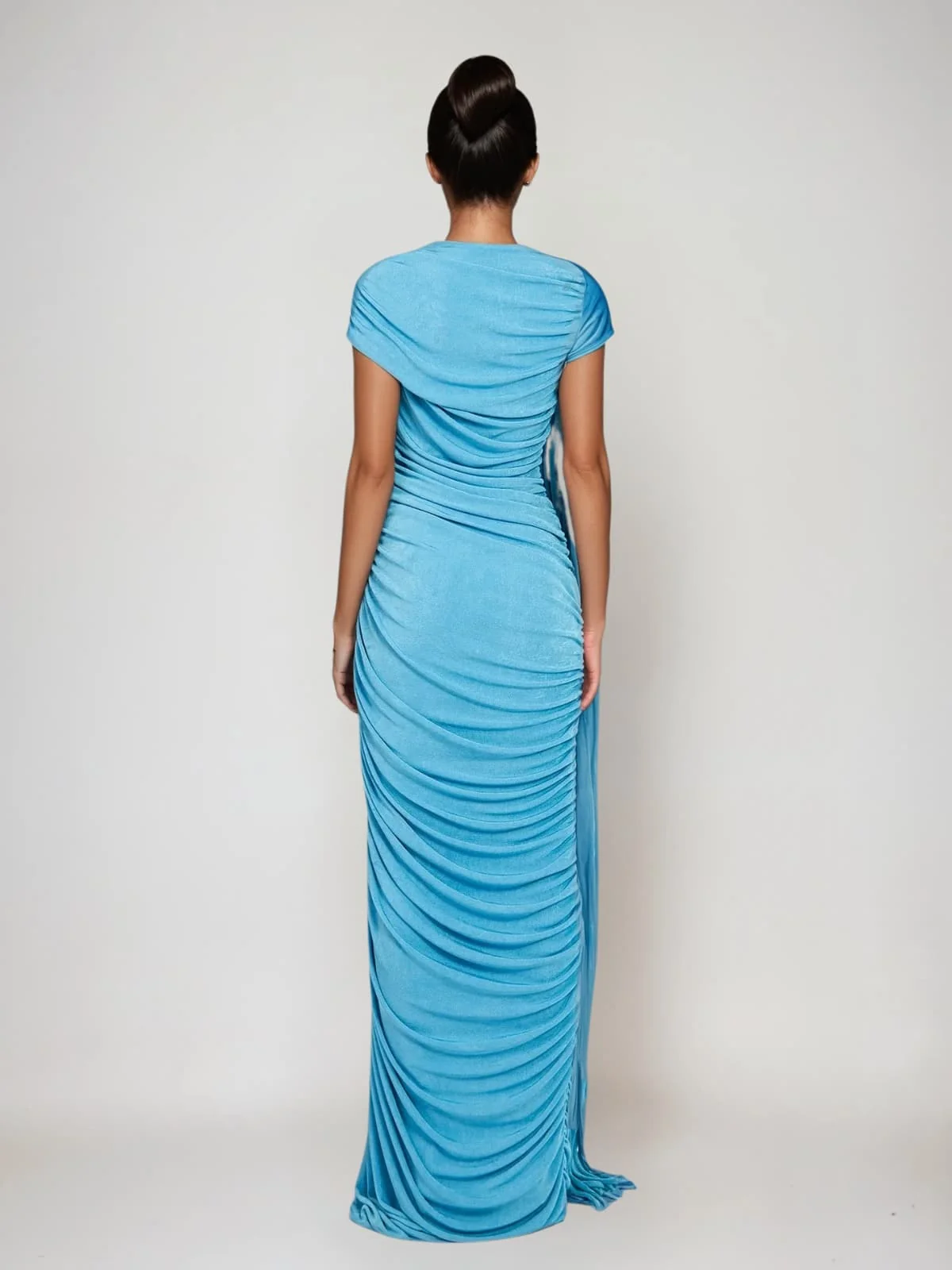 Blue Draped Maxi Dress with Graceful Silhouette