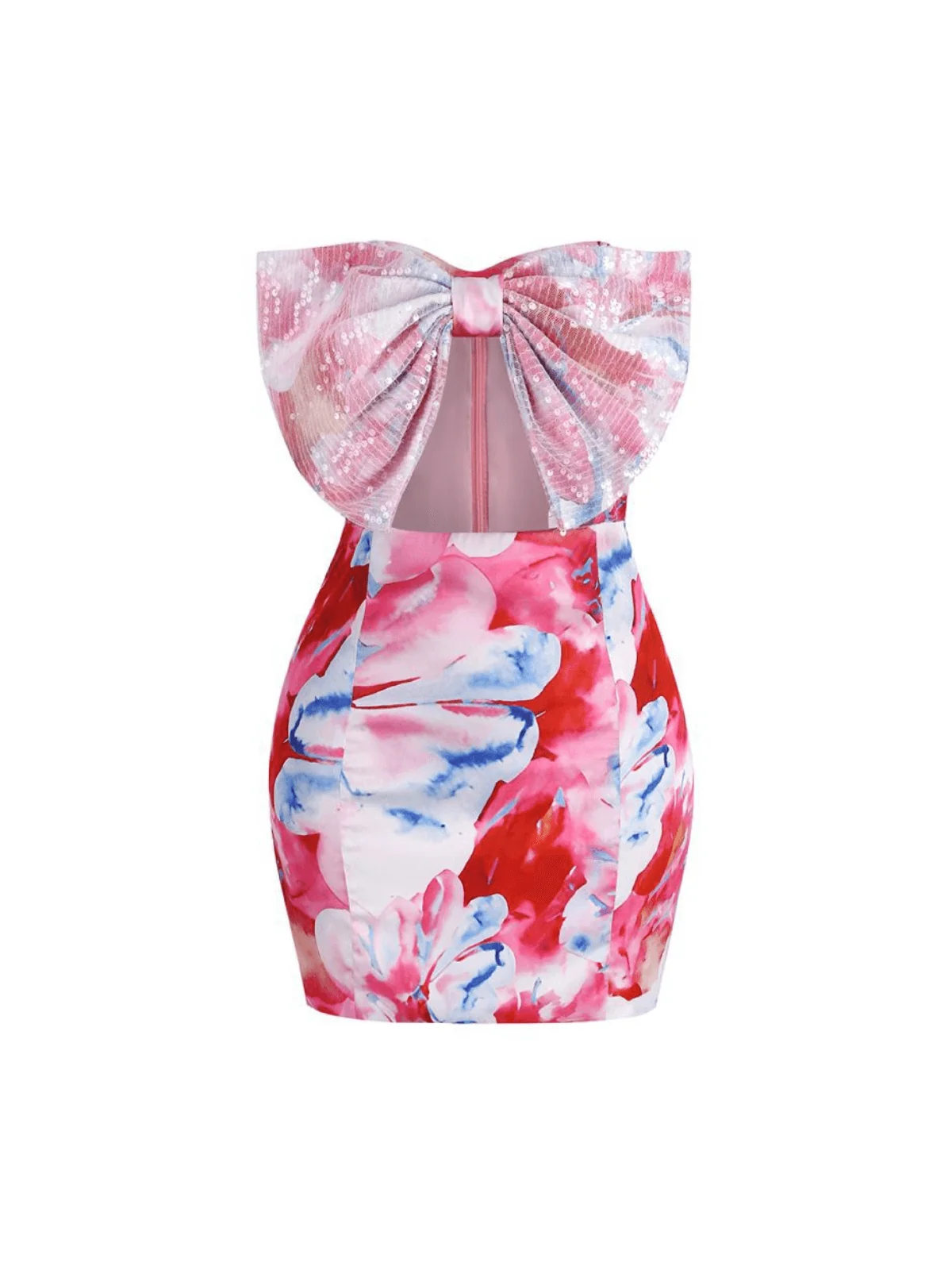 Sequin Bow Cutout Mini Dress - Glamorous Event Statement Piece