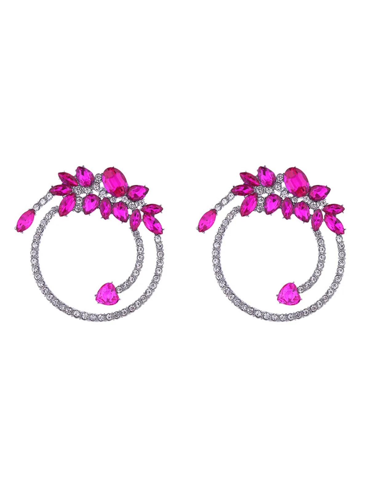 Elegant Opal Crystal Circle Earrings - Pink & Silver Options