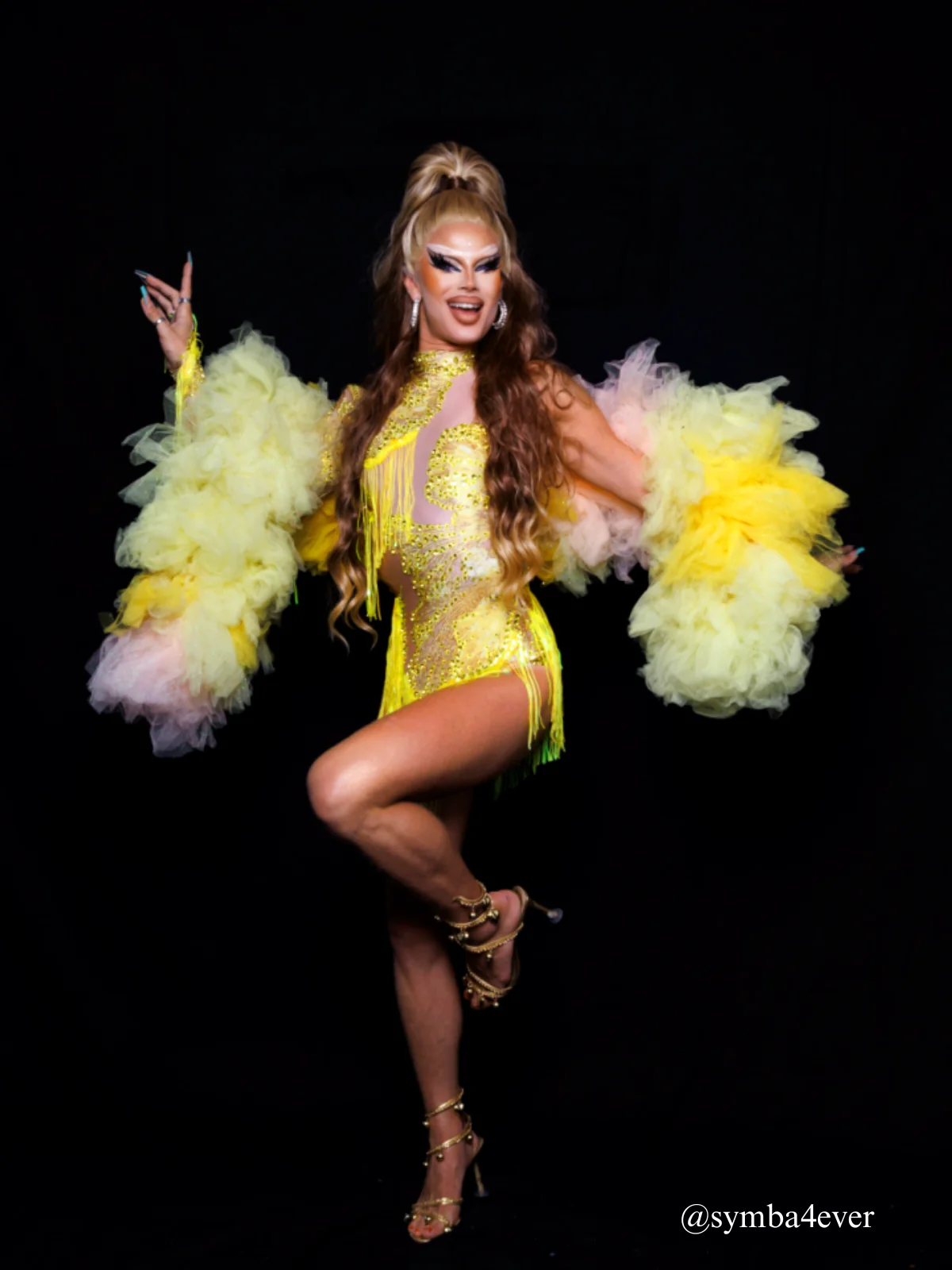 Yellow Fringe Rhinestone One Shoulder Jumpsuit