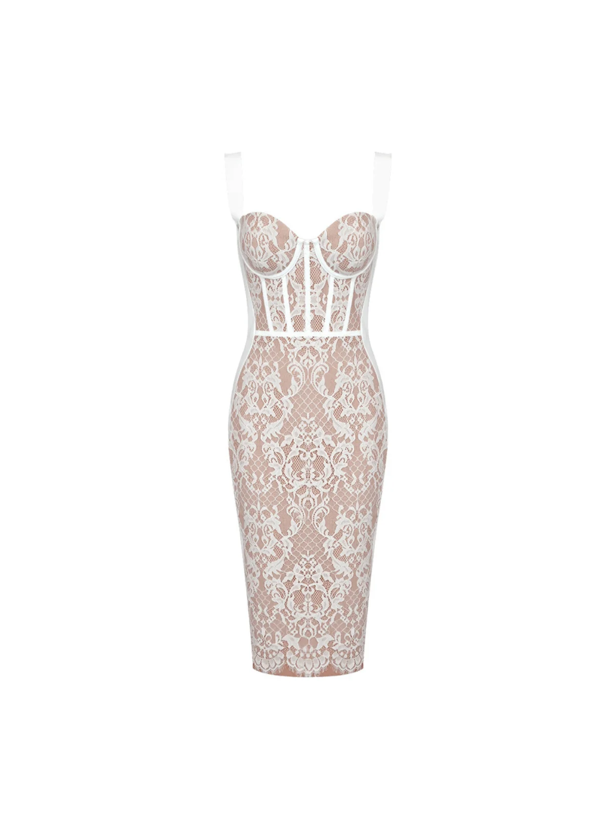 White Lace Bandage Dress - Elegant Midi Cocktail Wear
