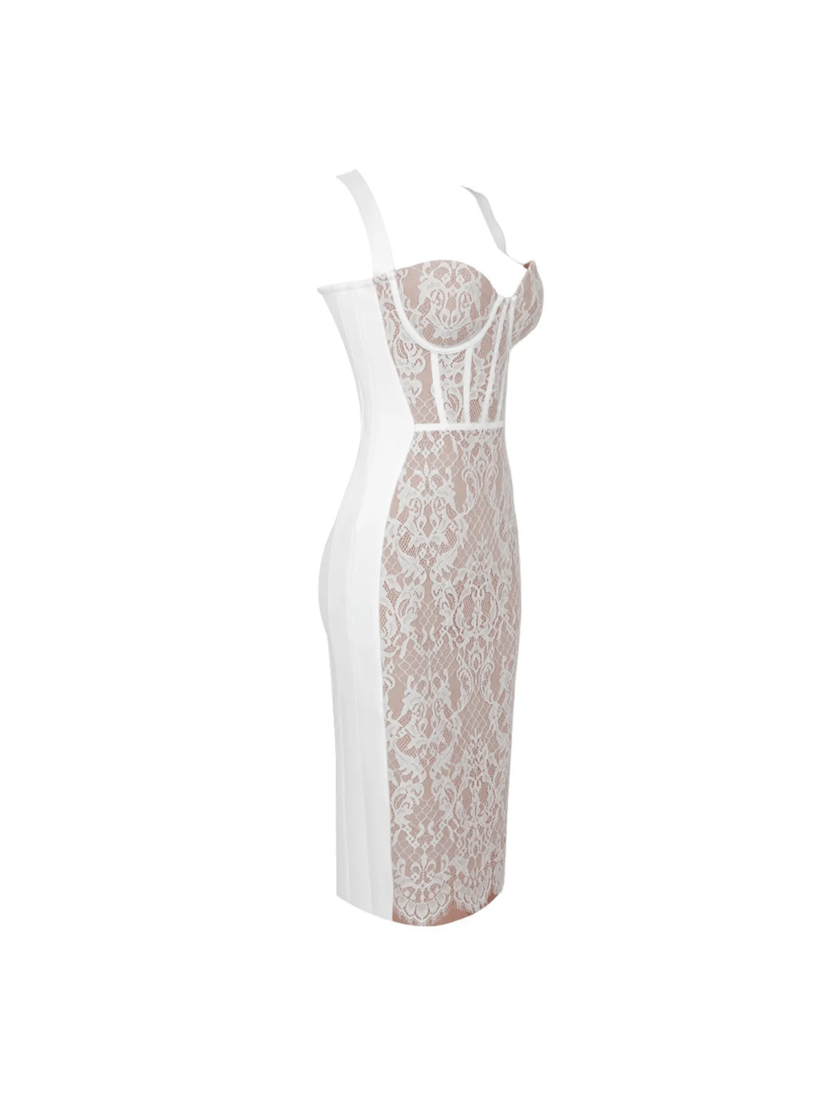 White Lace Bandage Dress - Elegant Midi Cocktail Wear