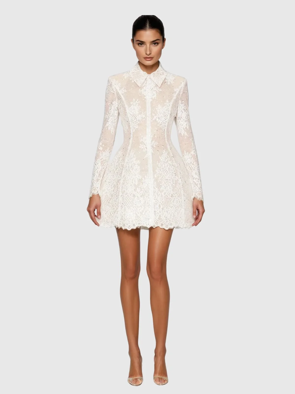 Sequin Lace Mini Dress with Folded Collar